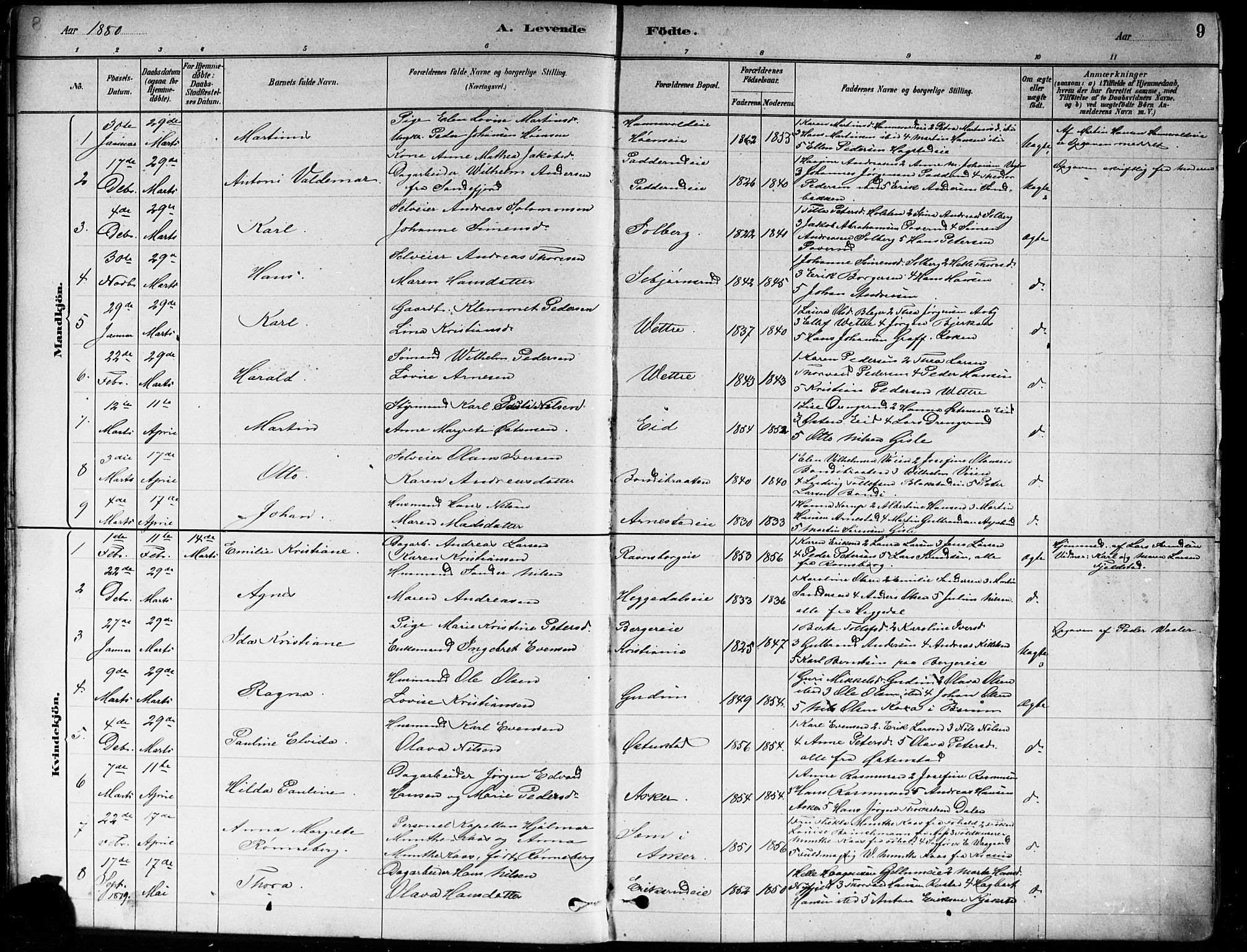 Asker prestekontor Kirkebøker, SAO/A-10256a/F/Fa/L0013: Parish register (official) no. I 13, 1879-1896, p. 9