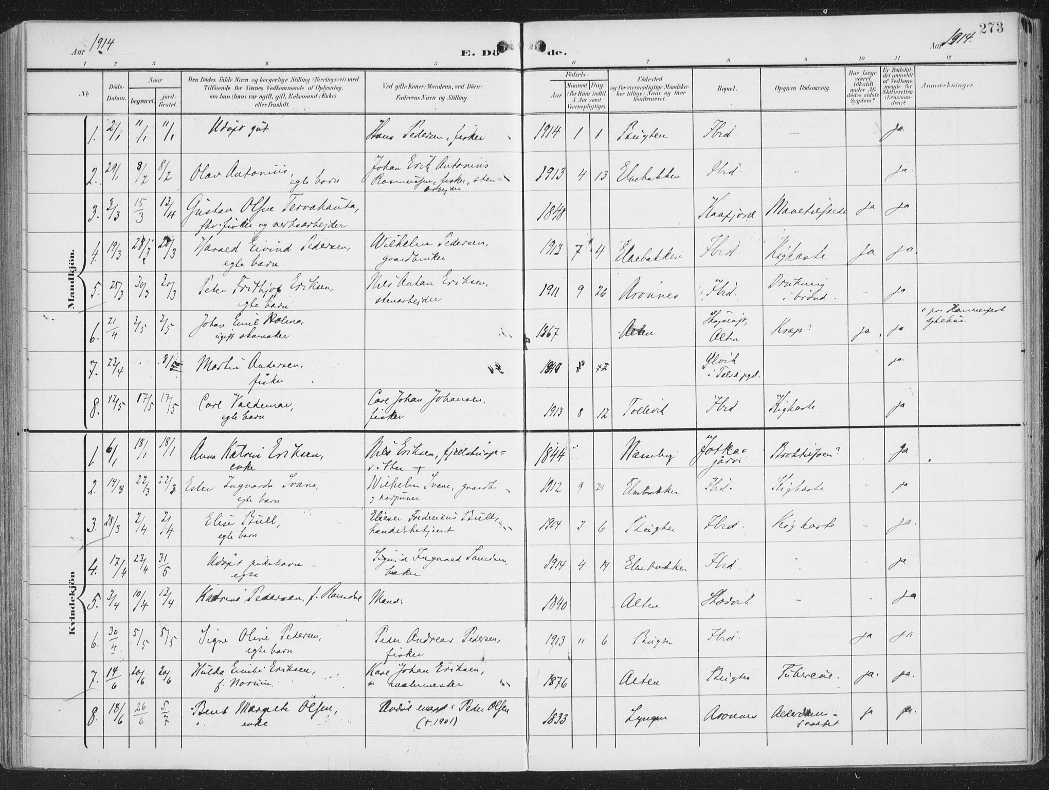 Alta sokneprestkontor, SATØ/S-1338/H/Ha/L0005.kirke: Parish register (official) no. 5, 1904-1918, p. 273