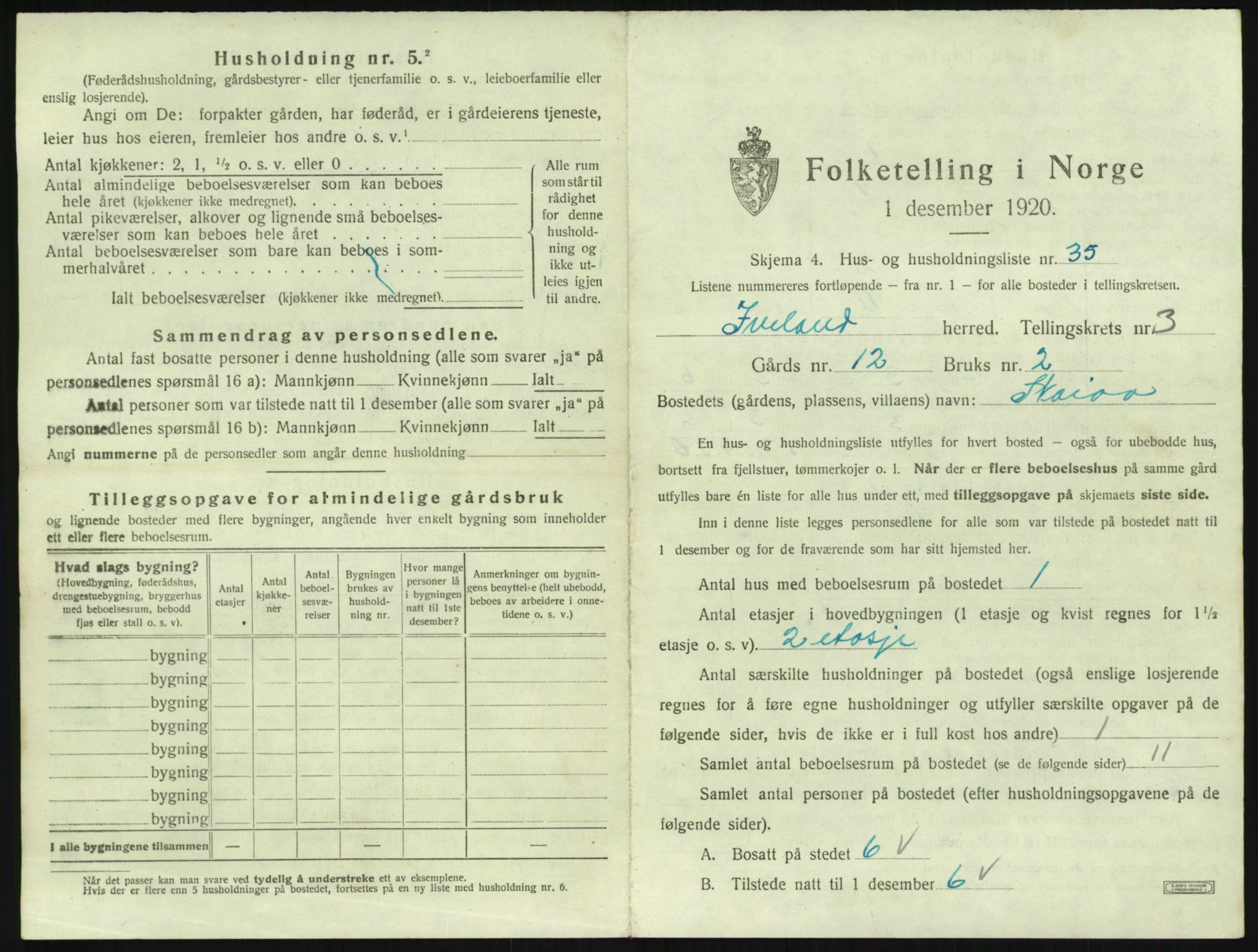 SAK, 1920 census for Iveland, 1920, p. 189