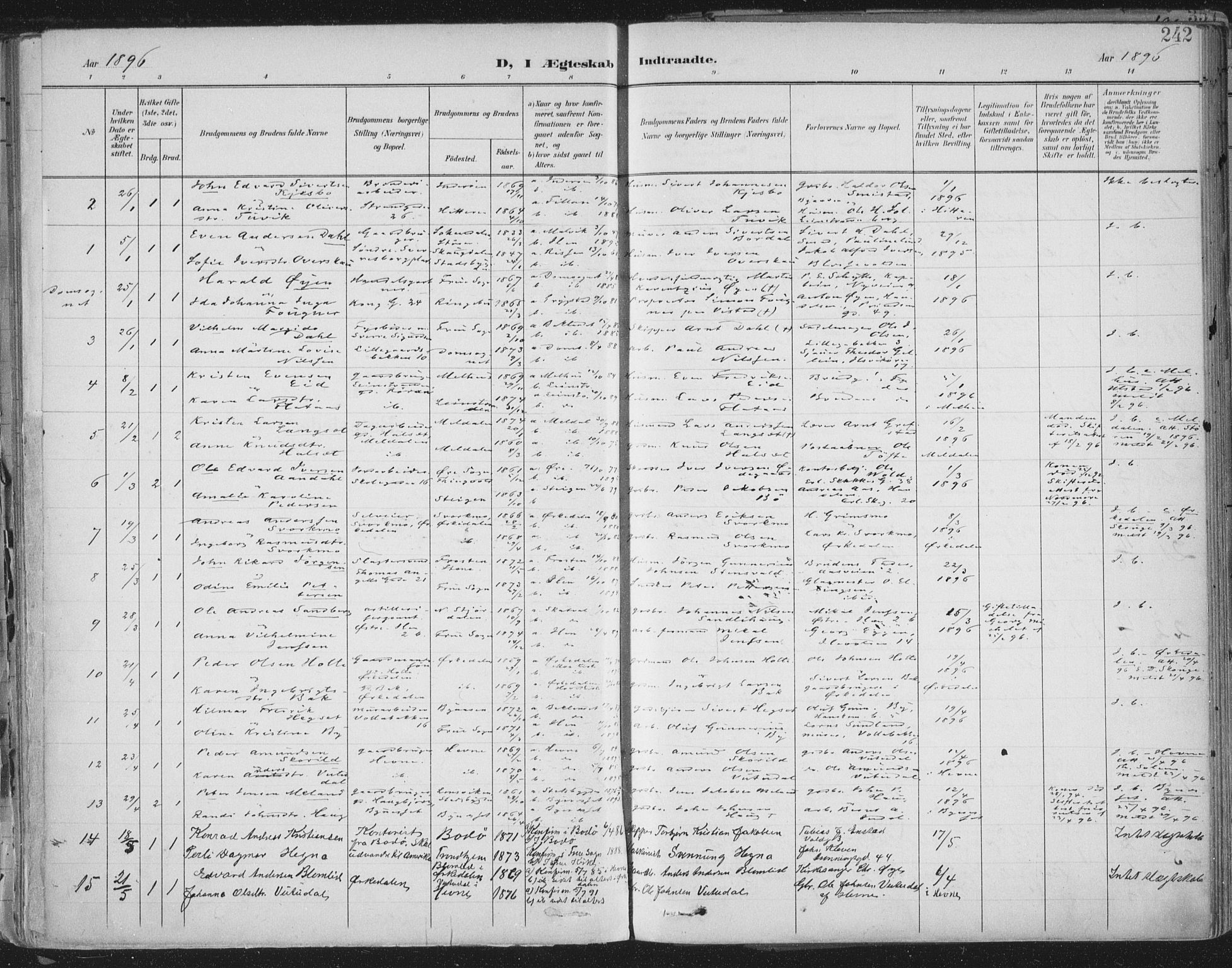 Ministerialprotokoller, klokkerbøker og fødselsregistre - Sør-Trøndelag, SAT/A-1456/603/L0167: Parish register (official) no. 603A06, 1896-1932, p. 242