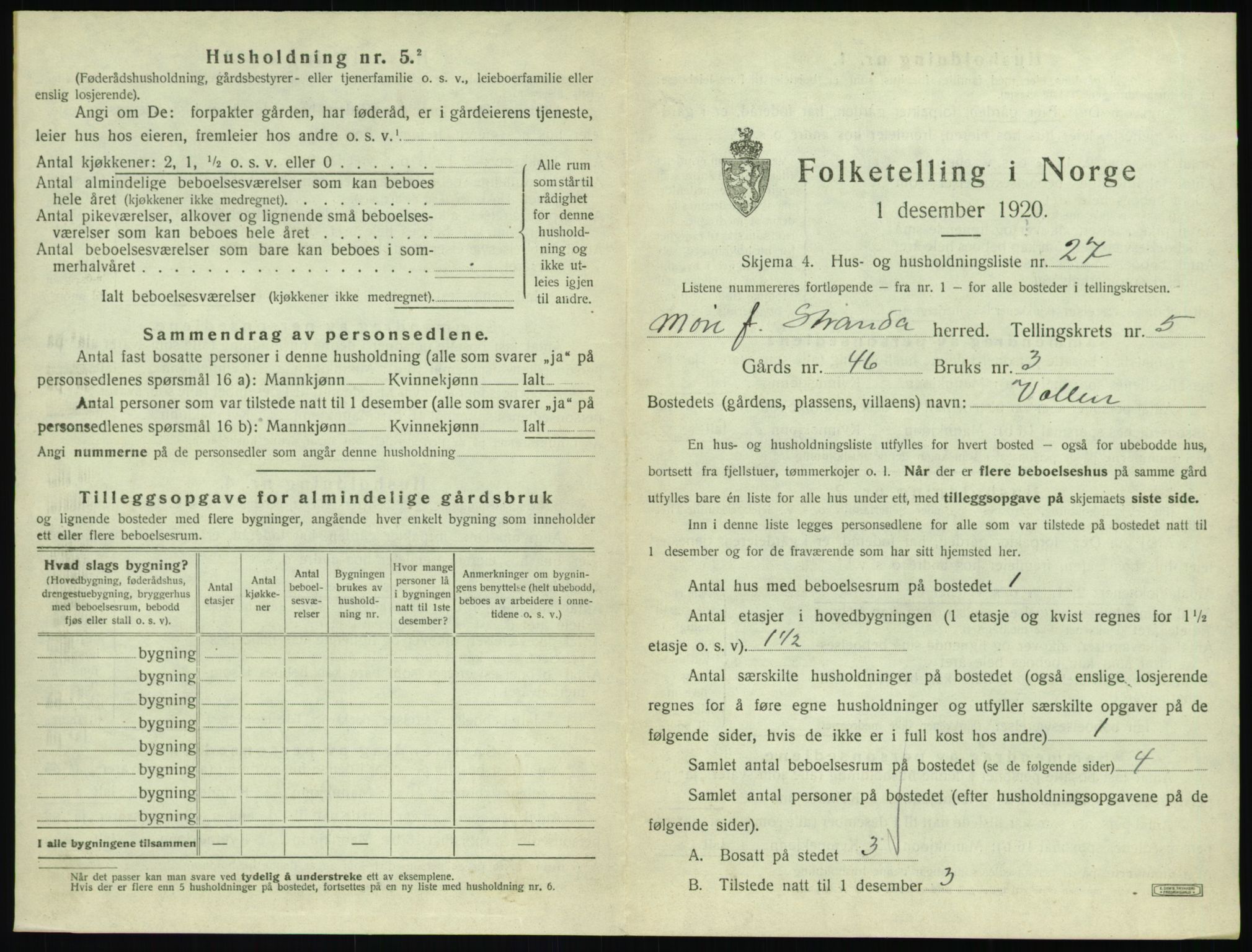 SAT, 1920 census for Stranda, 1920, p. 513