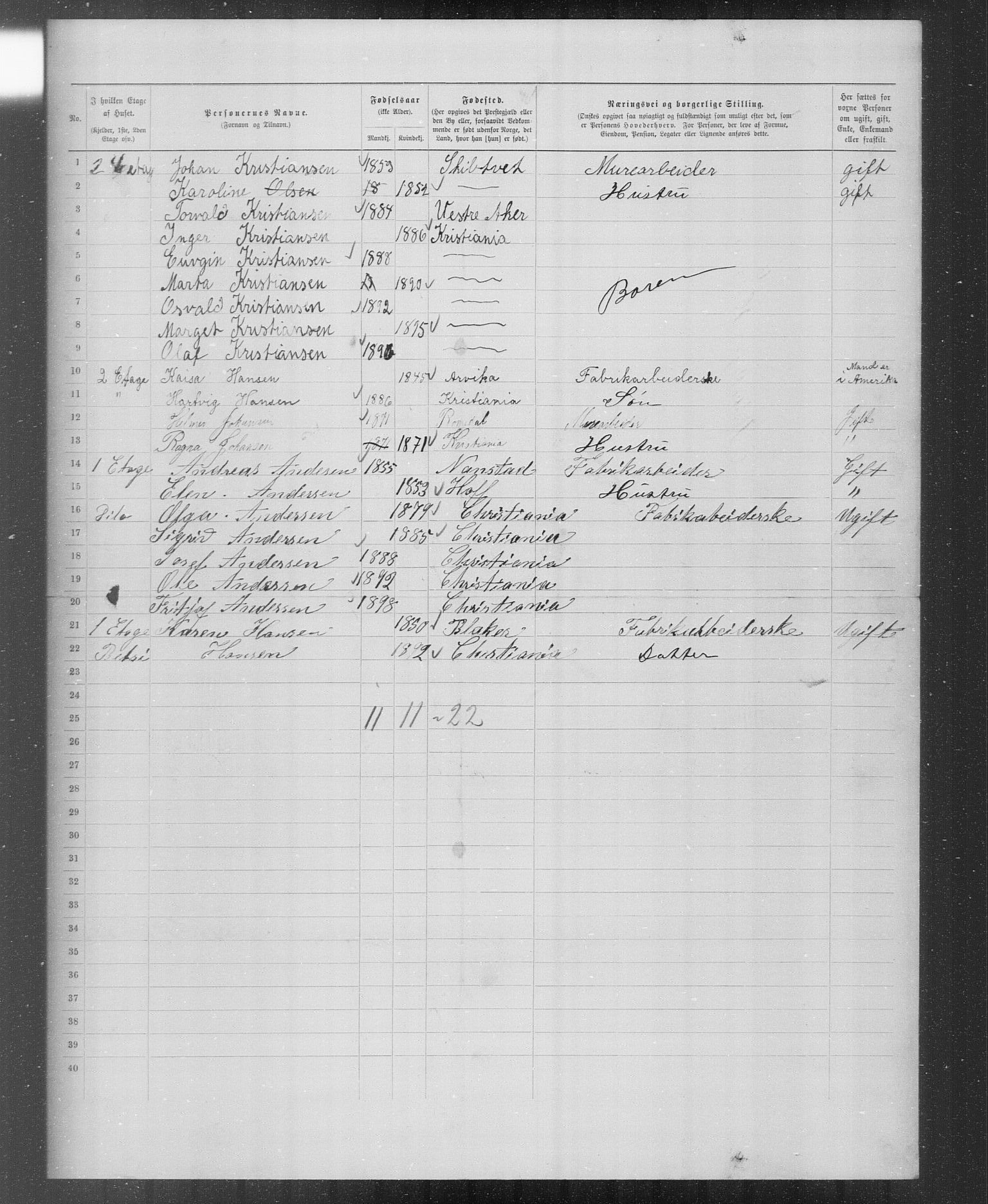 OBA, Municipal Census 1899 for Kristiania, 1899, p. 5419