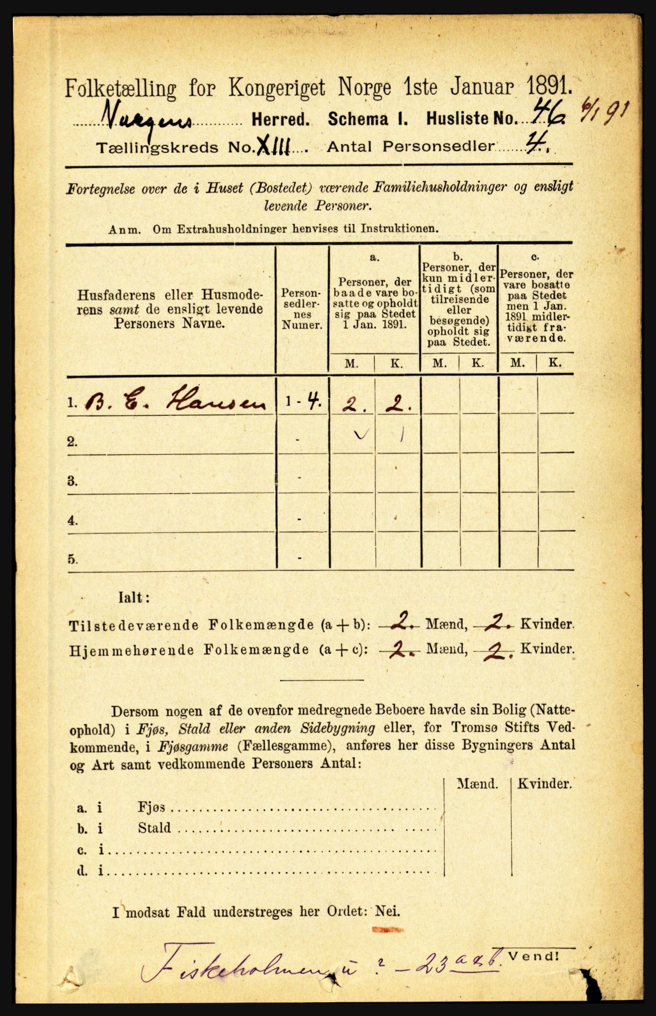 RA, 1891 census for 1865 Vågan, 1891, p. 3318