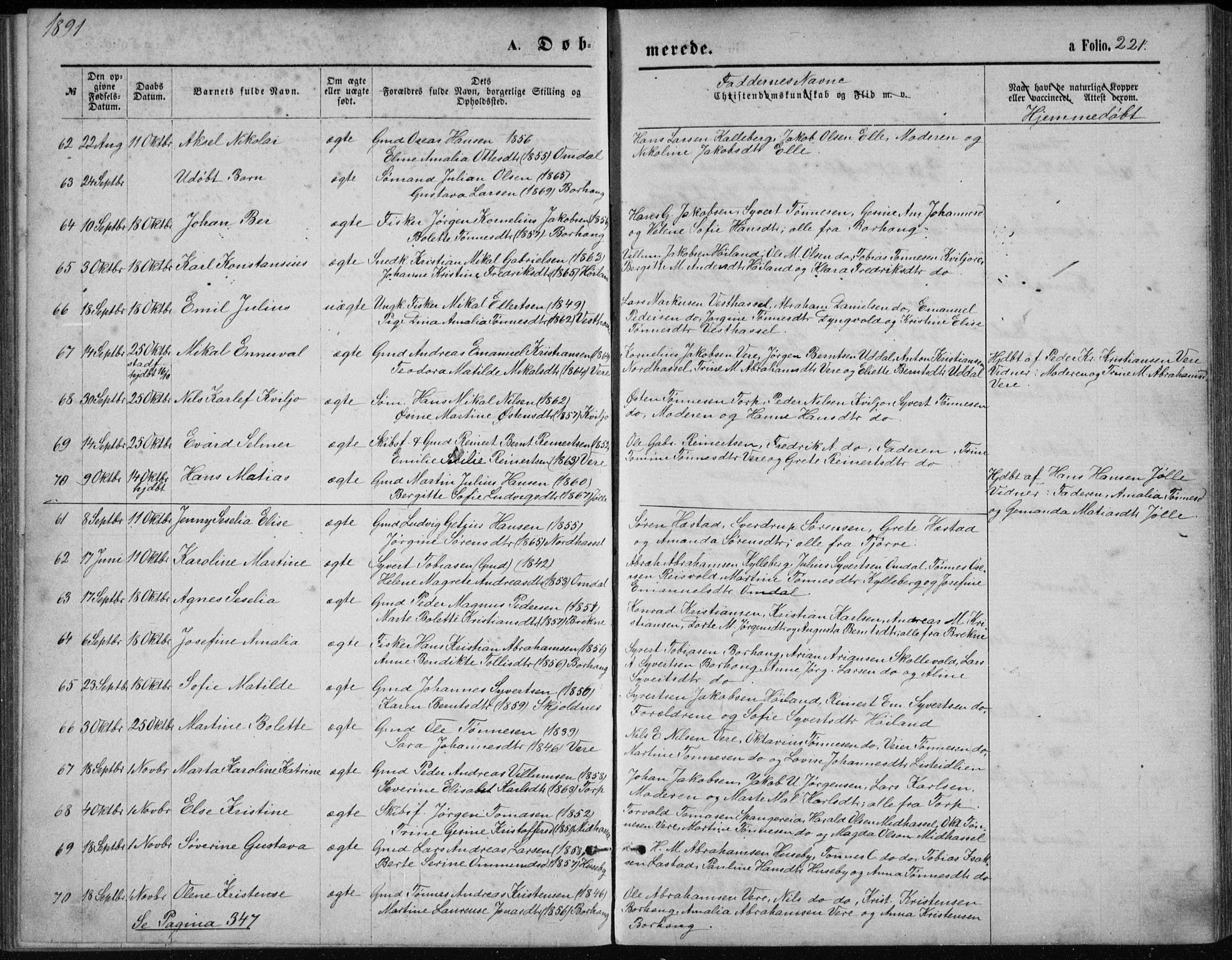 Lista sokneprestkontor, AV/SAK-1111-0027/F/Fb/L0004: Parish register (copy) no. B 4, 1877-1891, p. 221