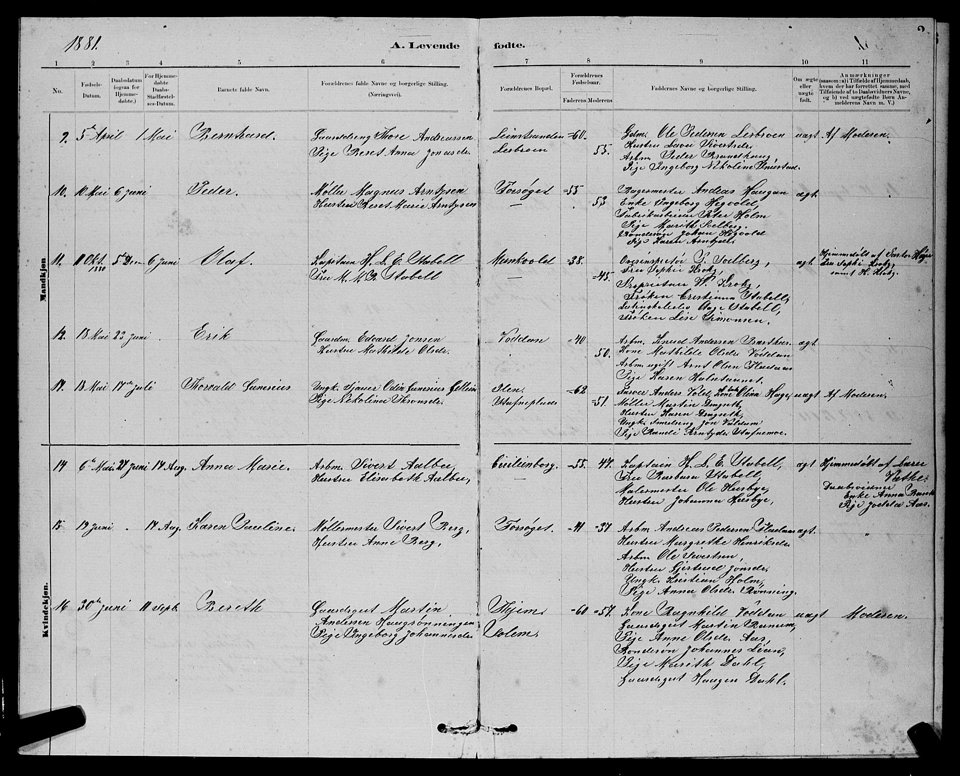 Ministerialprotokoller, klokkerbøker og fødselsregistre - Sør-Trøndelag, AV/SAT-A-1456/611/L0354: Parish register (copy) no. 611C02, 1881-1896, p. 2