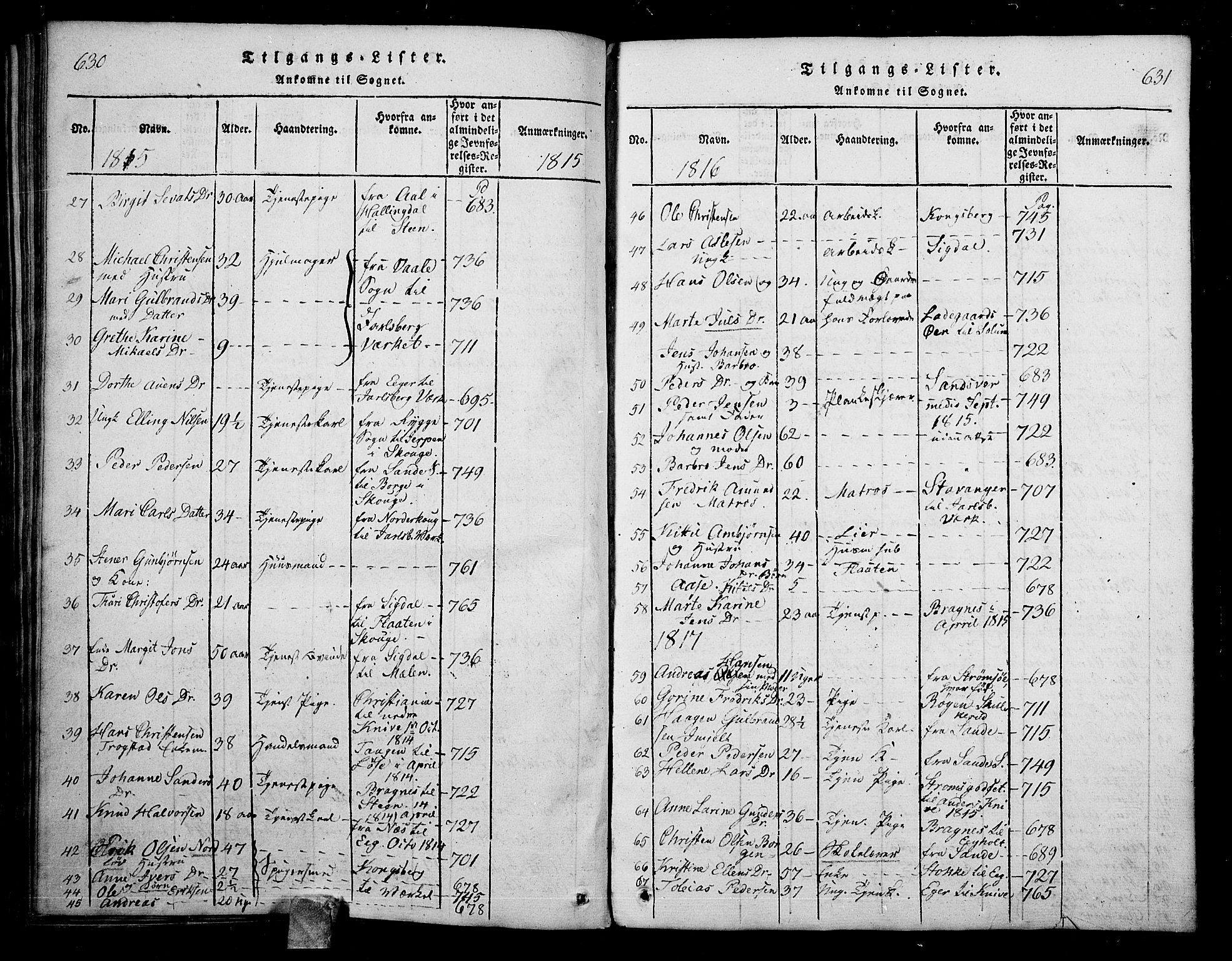 Skoger kirkebøker, SAKO/A-59/G/Ga/L0001: Parish register (copy) no. I 1, 1814-1845, p. 630-631