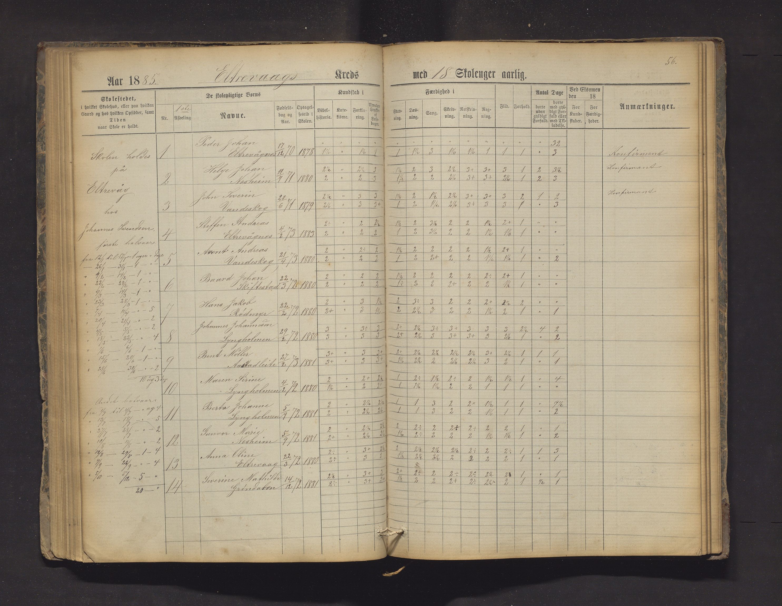 Sveio kommune. Barneskulane, IKAH/1216-231/F/Fa/L0013: Skuleprotokoll for Mølstre, Eltrevåg og Vandaskog krinsar, 1883-1902, p. 56