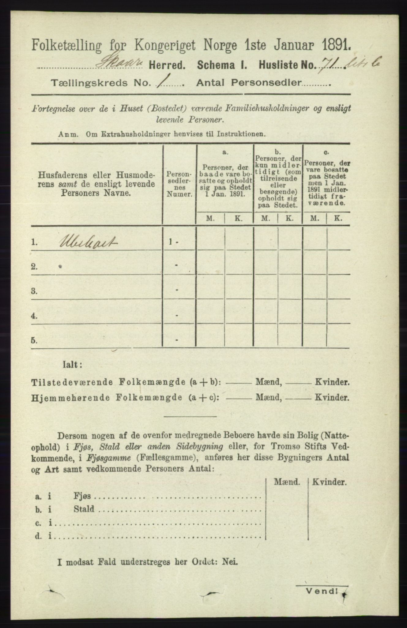 RA, 1891 census for 1153 Skåre, 1891, p. 94