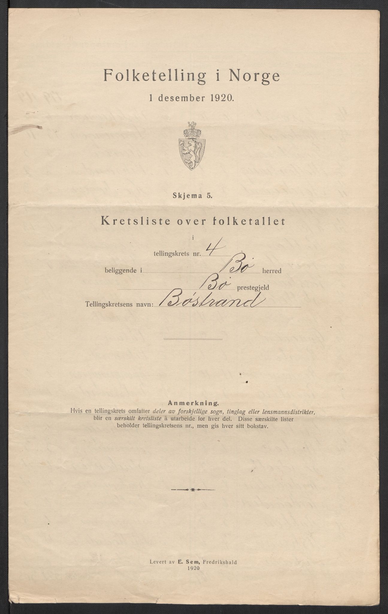 SAT, 1920 census for Bø, 1920, p. 19