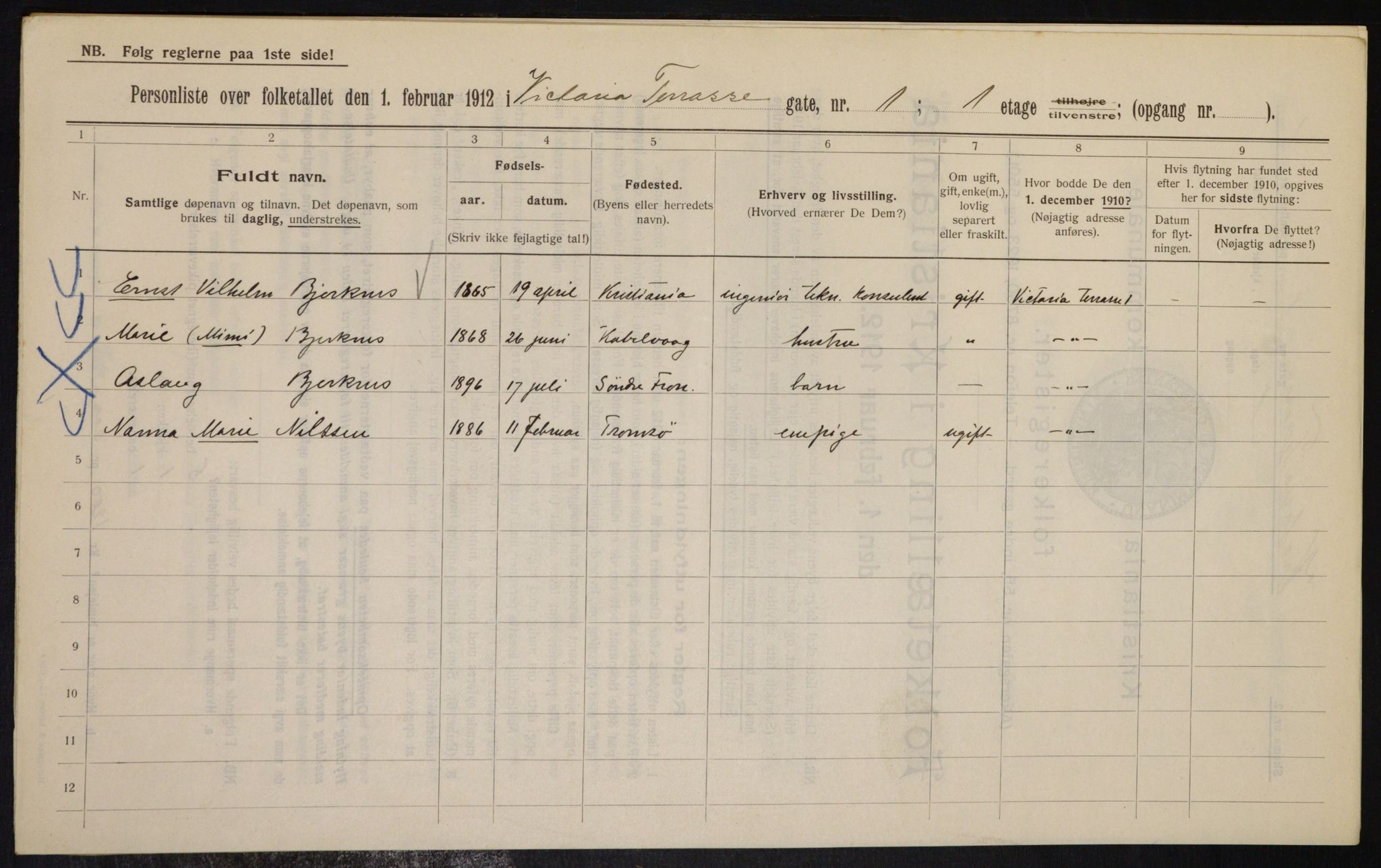 OBA, Municipal Census 1912 for Kristiania, 1912, p. 123432