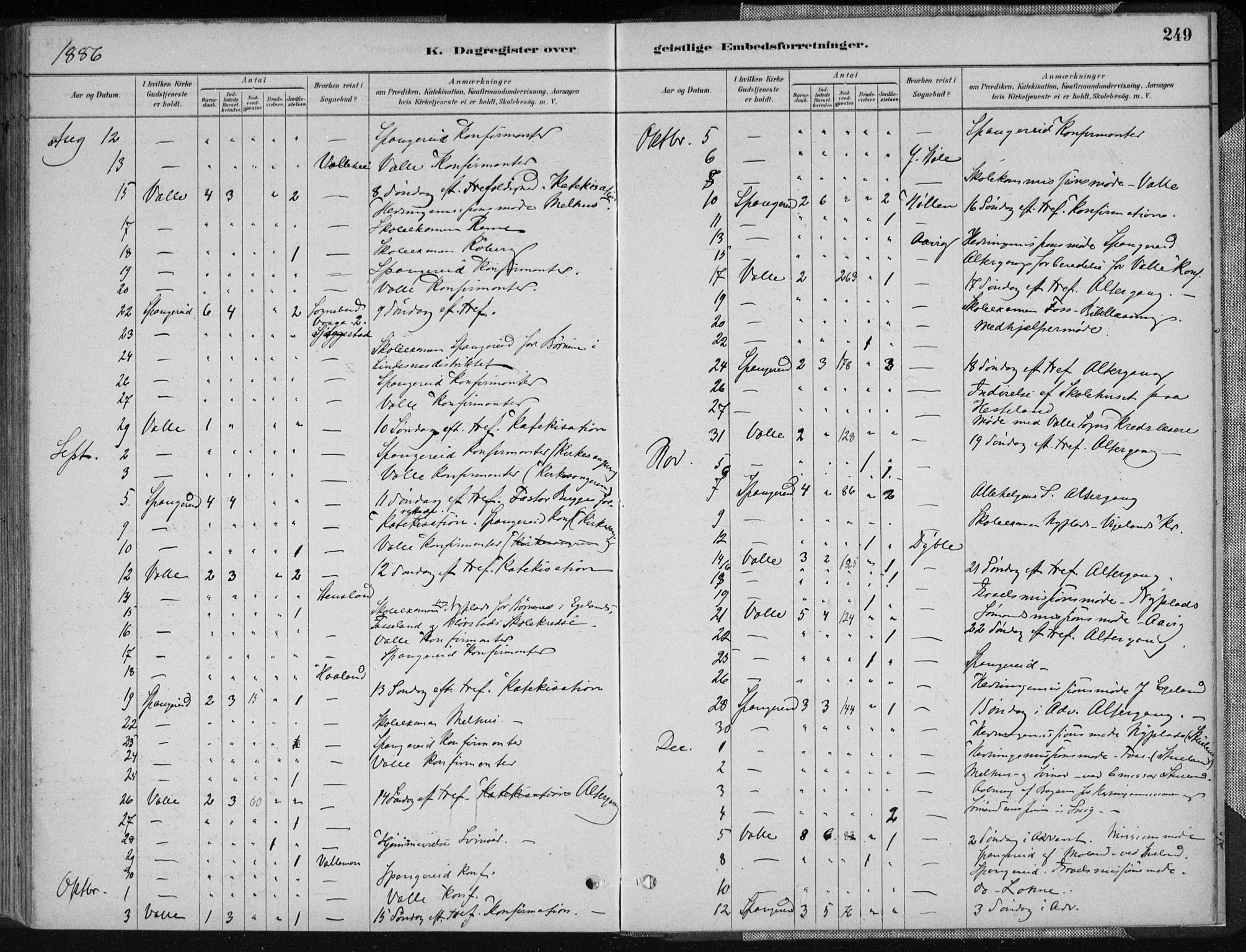 Sør-Audnedal sokneprestkontor, AV/SAK-1111-0039/F/Fa/Fab/L0009: Parish register (official) no. A 9, 1880-1895, p. 249