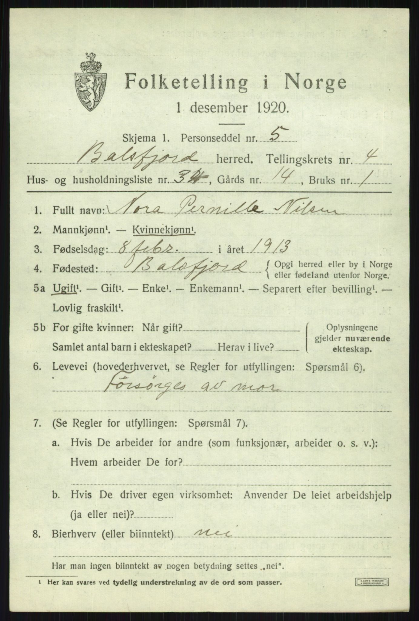 SATØ, 1920 census for Balsfjord, 1920, p. 3099