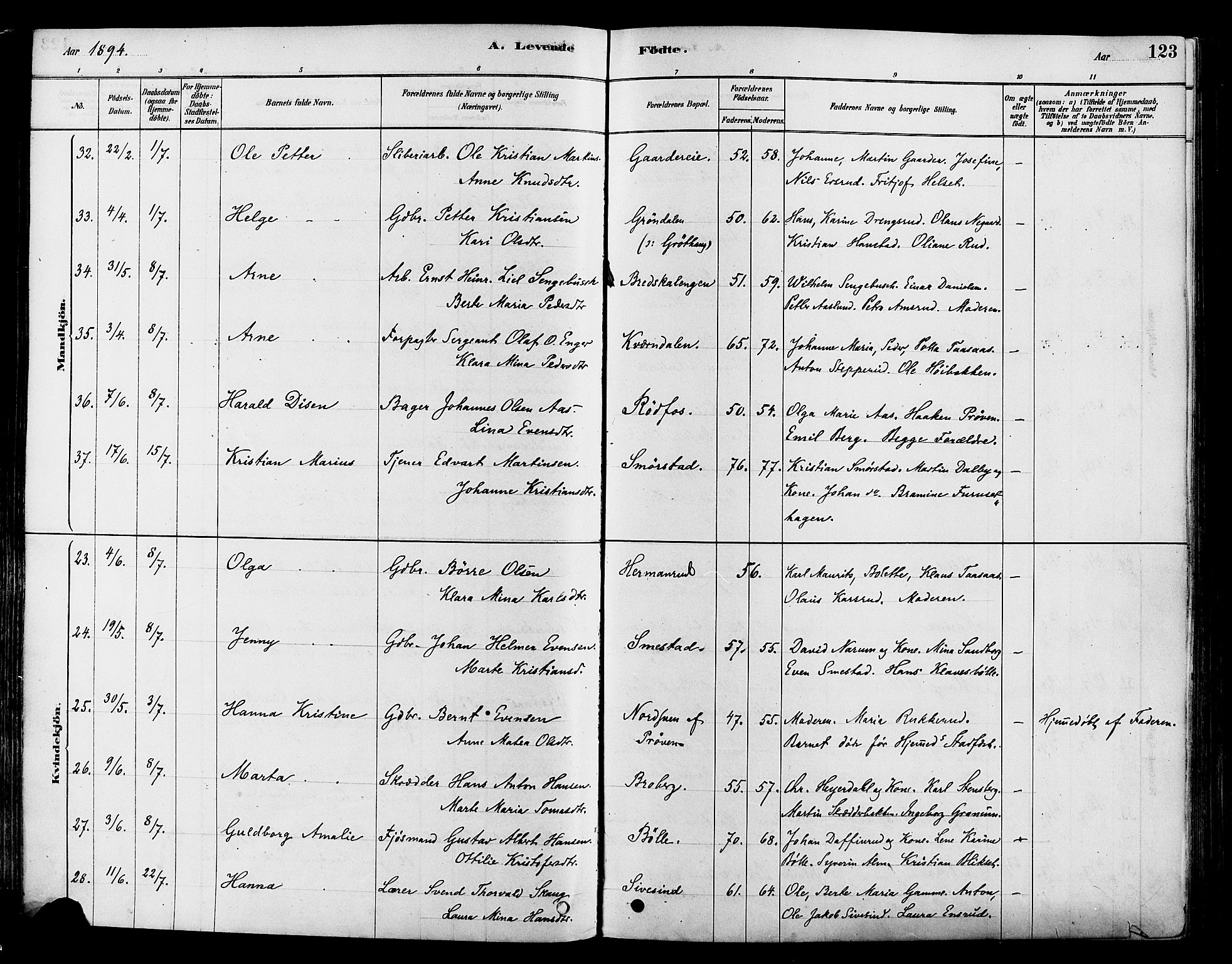 Vestre Toten prestekontor, SAH/PREST-108/H/Ha/Haa/L0009: Parish register (official) no. 9, 1878-1894, p. 123