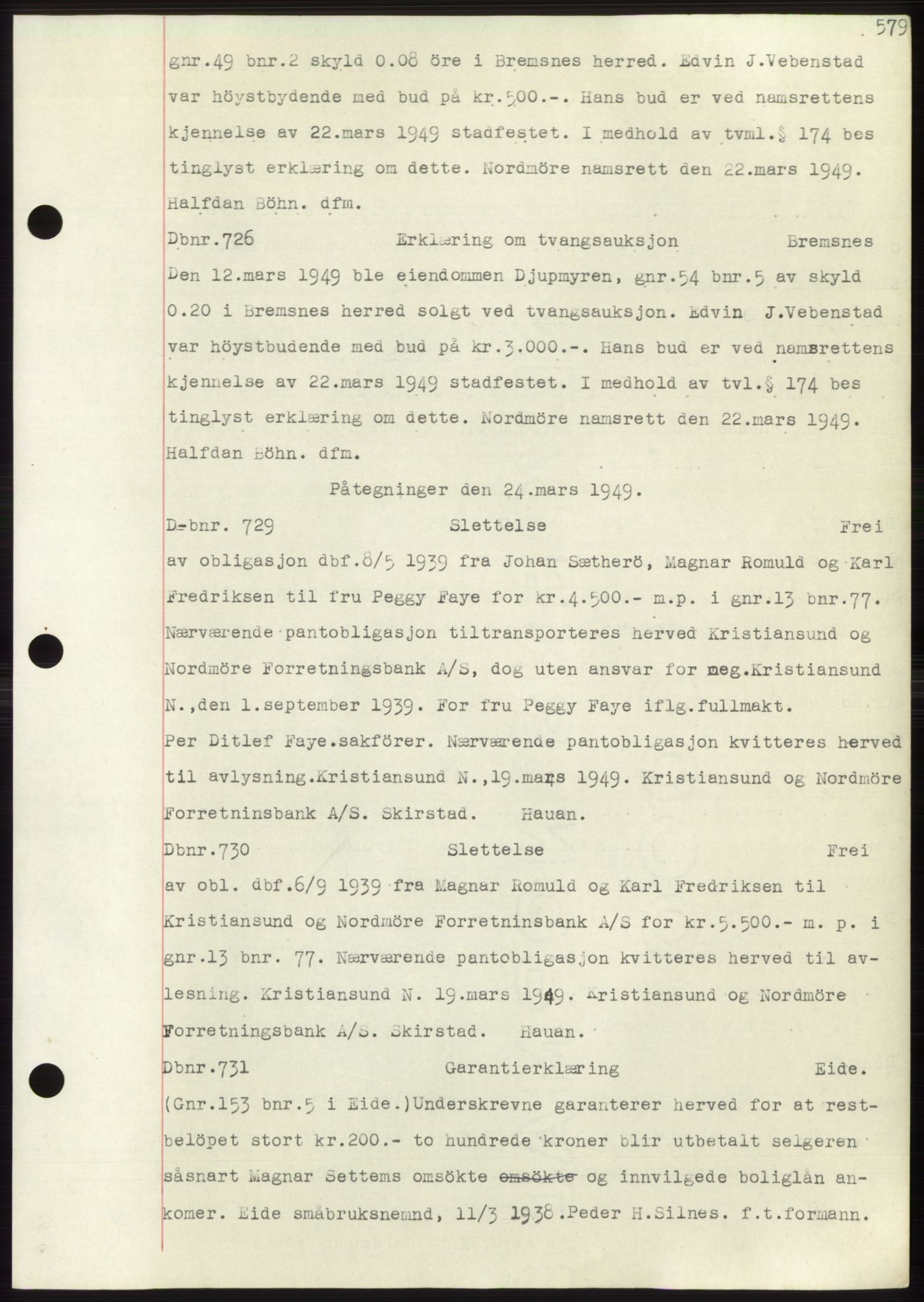 Nordmøre sorenskriveri, SAT/A-4132/1/2/2Ca: Mortgage book no. C82b, 1946-1951, Diary no: : 726/1949