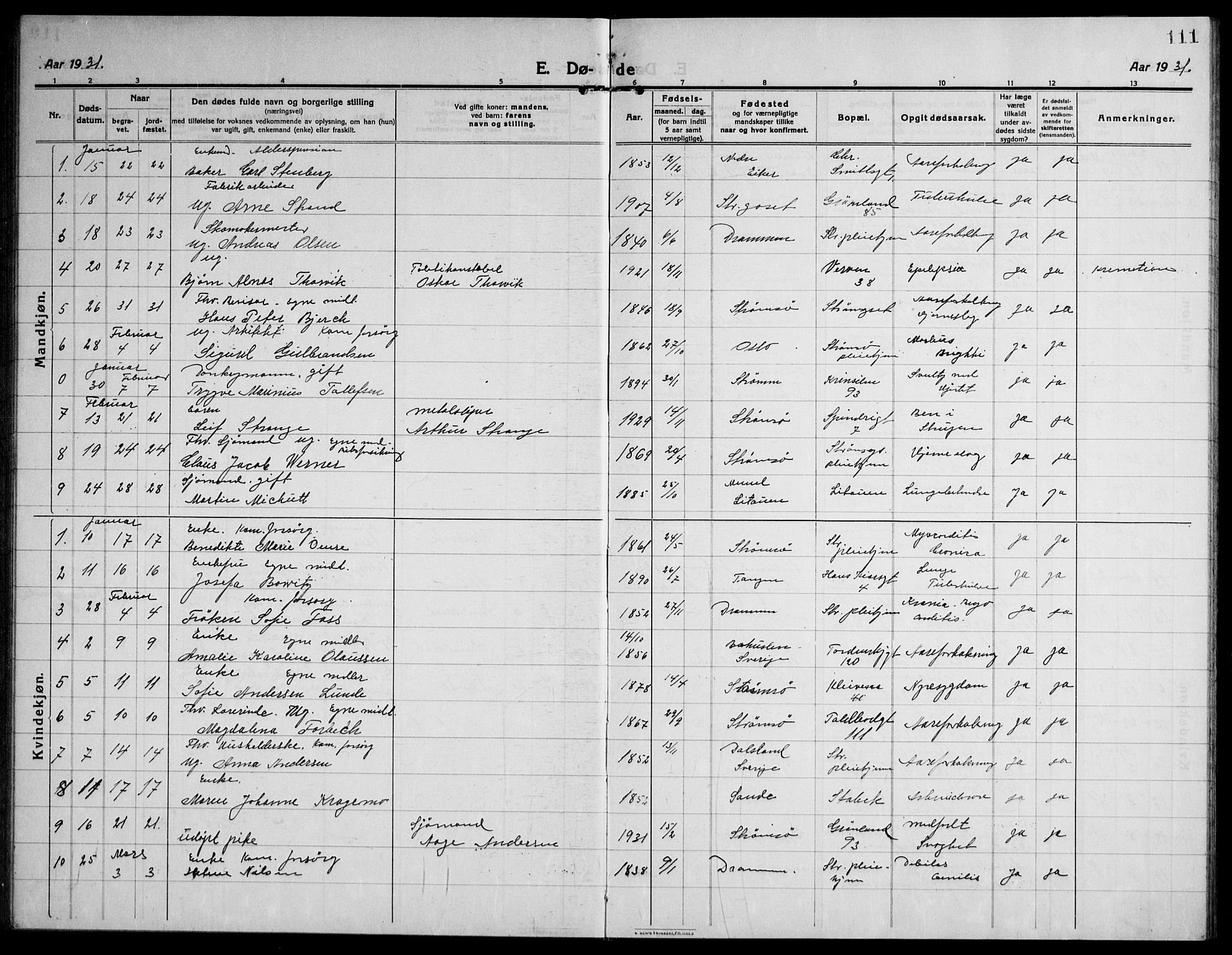 Strømsø kirkebøker, SAKO/A-246/F/Fa/L0028: Parish register (official) no. I 29, 1914-1937, p. 111