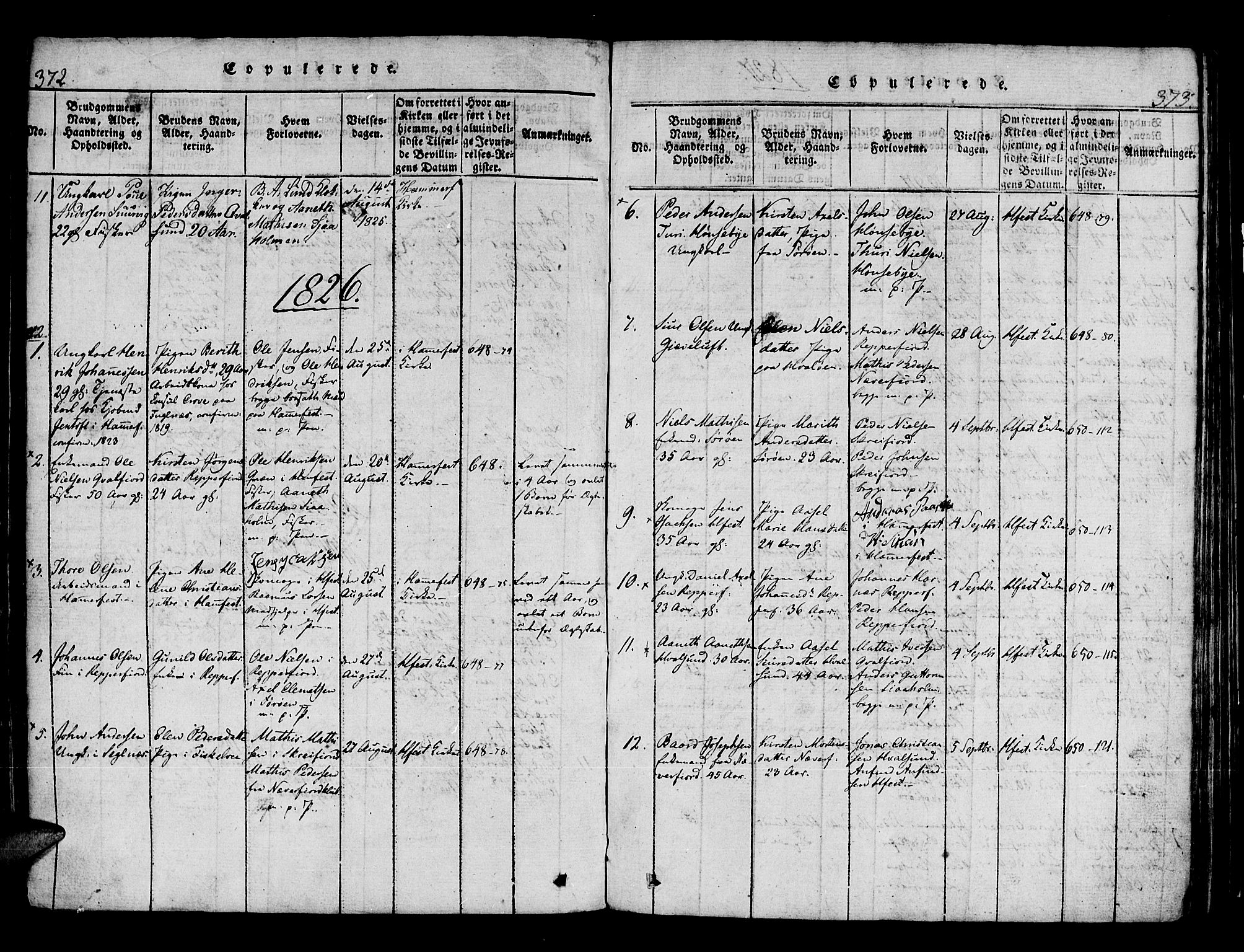Hammerfest sokneprestkontor, SATØ/S-1347/H/Ha/L0003.kirke: Parish register (official) no. 3, 1821-1842, p. 372-373