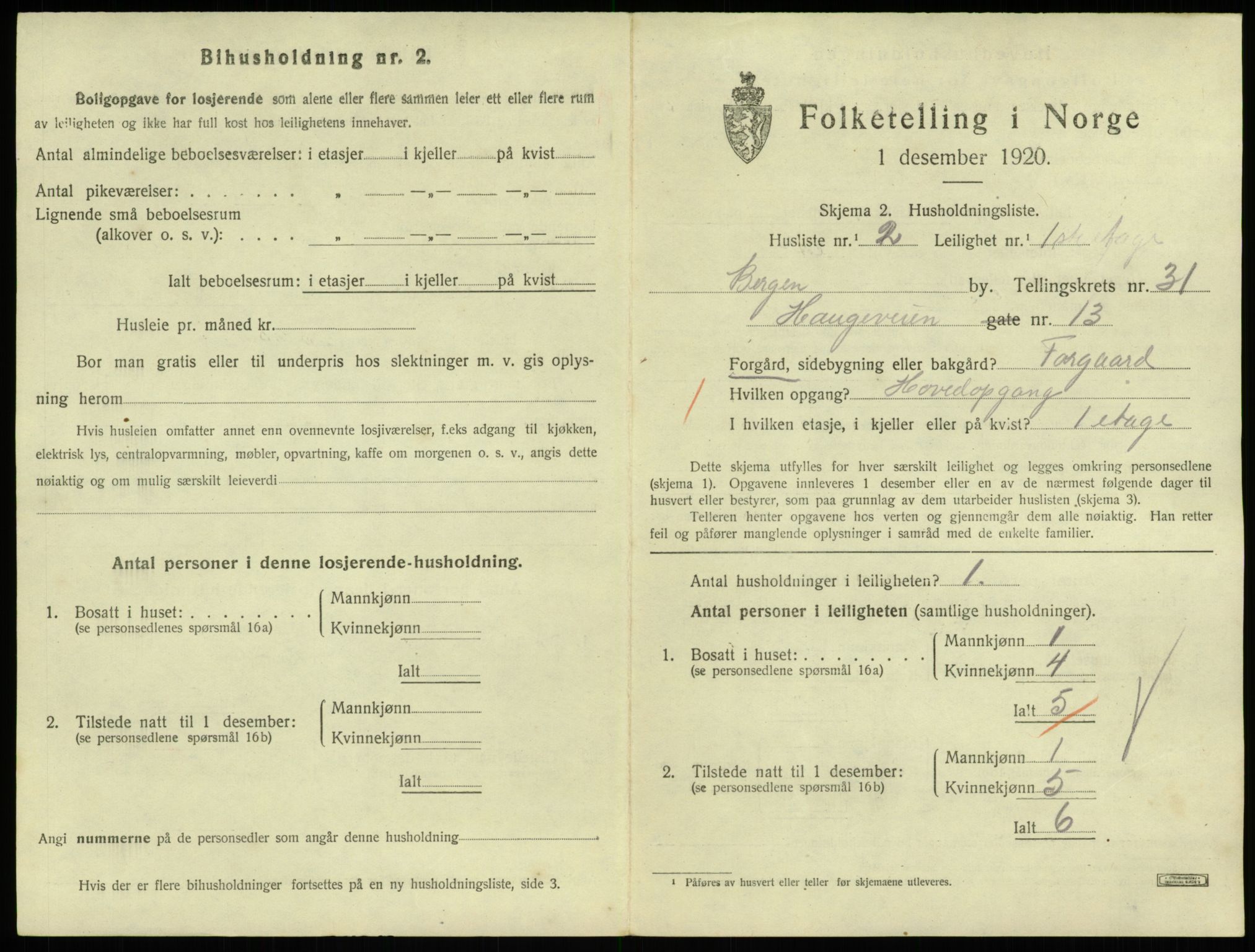 SAB, 1920 census for Bergen, 1920, p. 23373