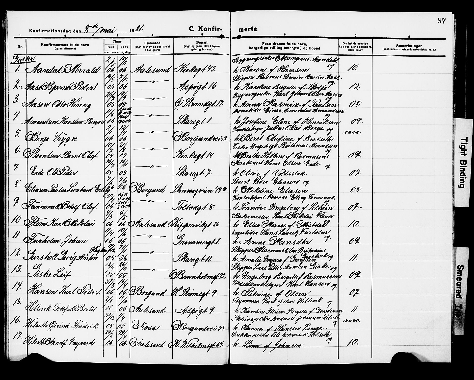 Ministerialprotokoller, klokkerbøker og fødselsregistre - Møre og Romsdal, AV/SAT-A-1454/529/L0472: Parish register (copy) no. 529C09, 1917-1929, p. 87