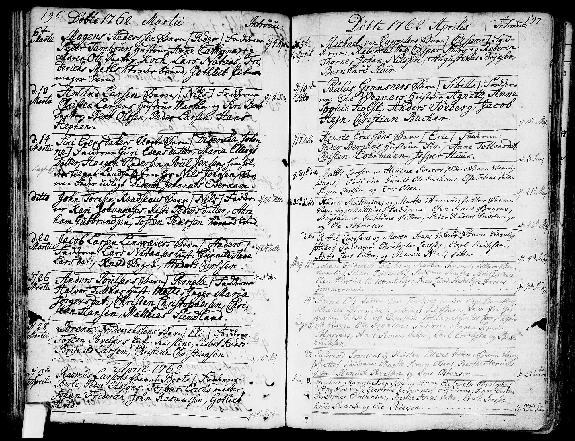 Bragernes kirkebøker, SAKO/A-6/F/Fa/L0005: Parish register (official) no. I 5, 1759-1781, p. 196-197