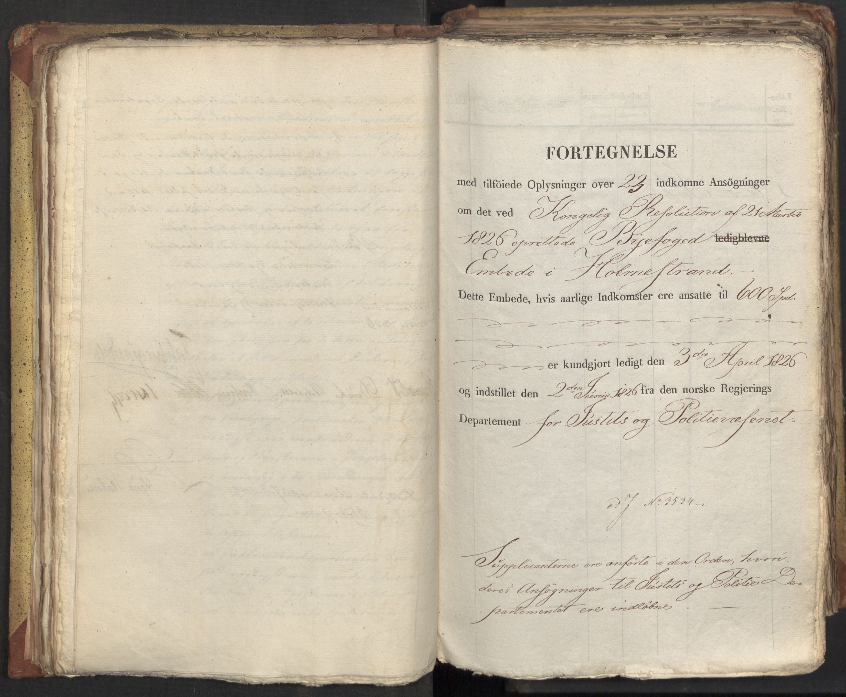 Statsrådsavdelingen i Stockholm, AV/RA-S-1003/D/Da/L0047: Regjeringsinnstillinger nr. 3501-3659, 1826, p. 98