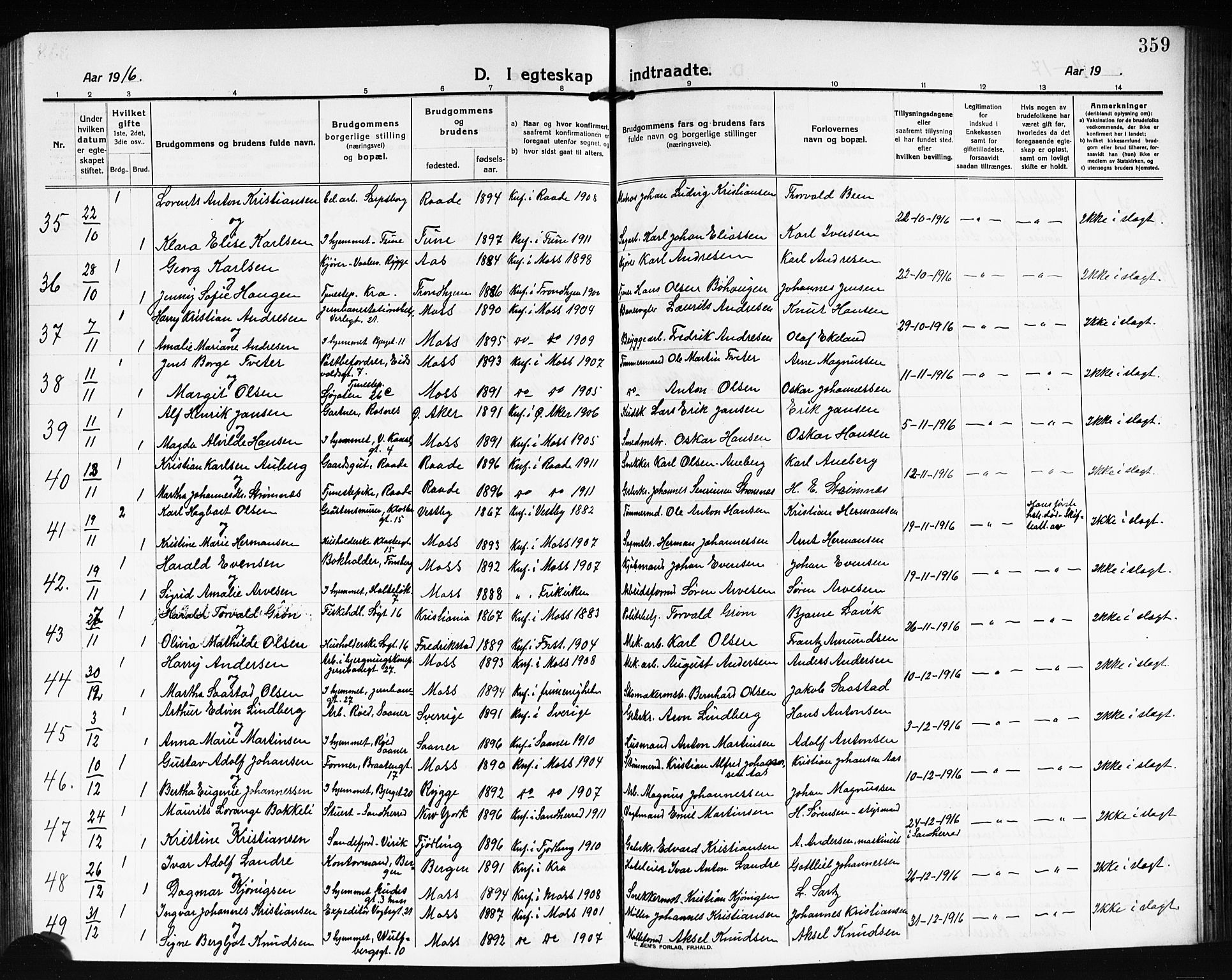 Moss prestekontor Kirkebøker, AV/SAO-A-2003/G/Ga/L0008: Parish register (copy) no. I 8, 1913-1923, p. 359