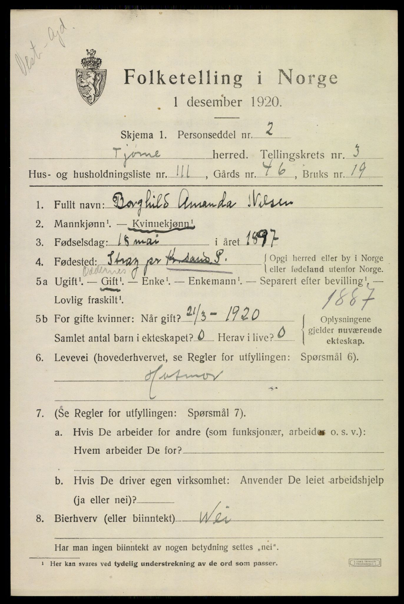 SAKO, 1920 census for Tjøme, 1920, p. 5555