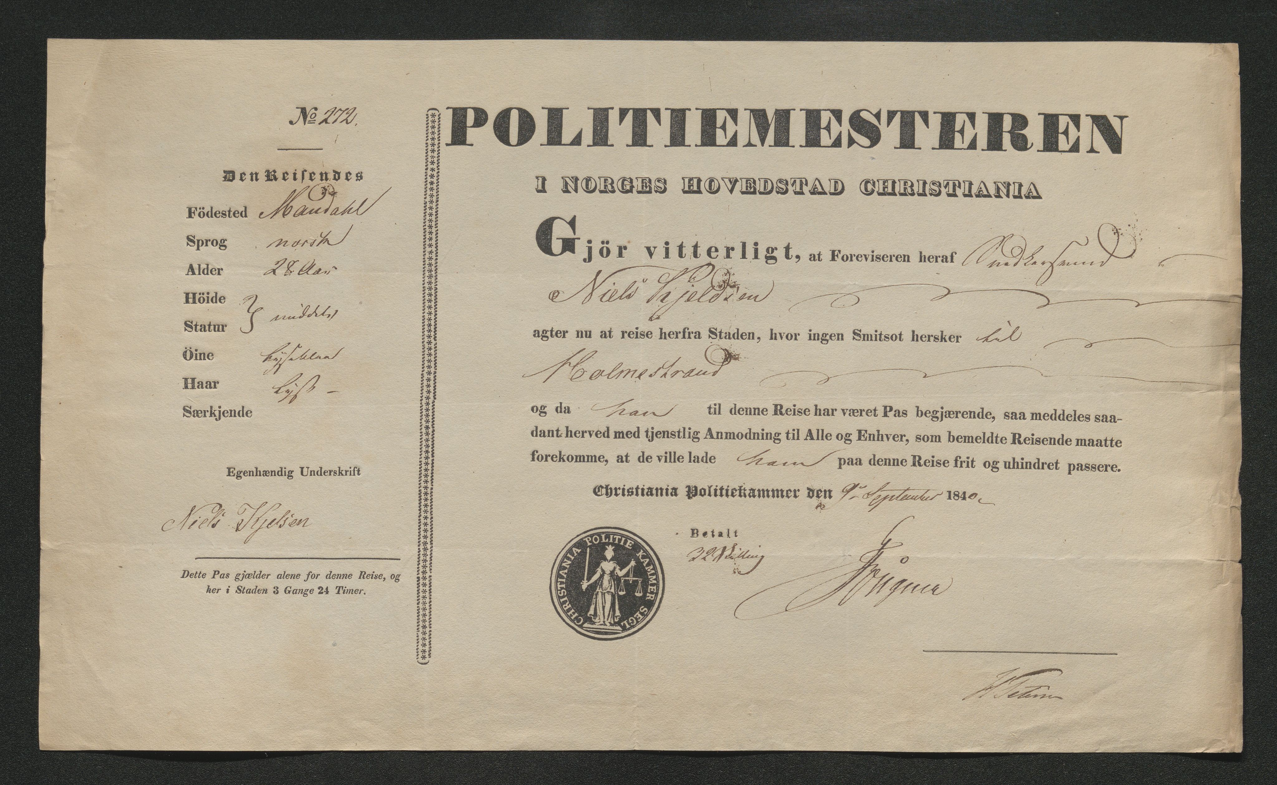 Drammen politikammer, SAKO/A-623/I/Ia/Iab/L0006: Innleverte pass, 1841-1842, p. 121