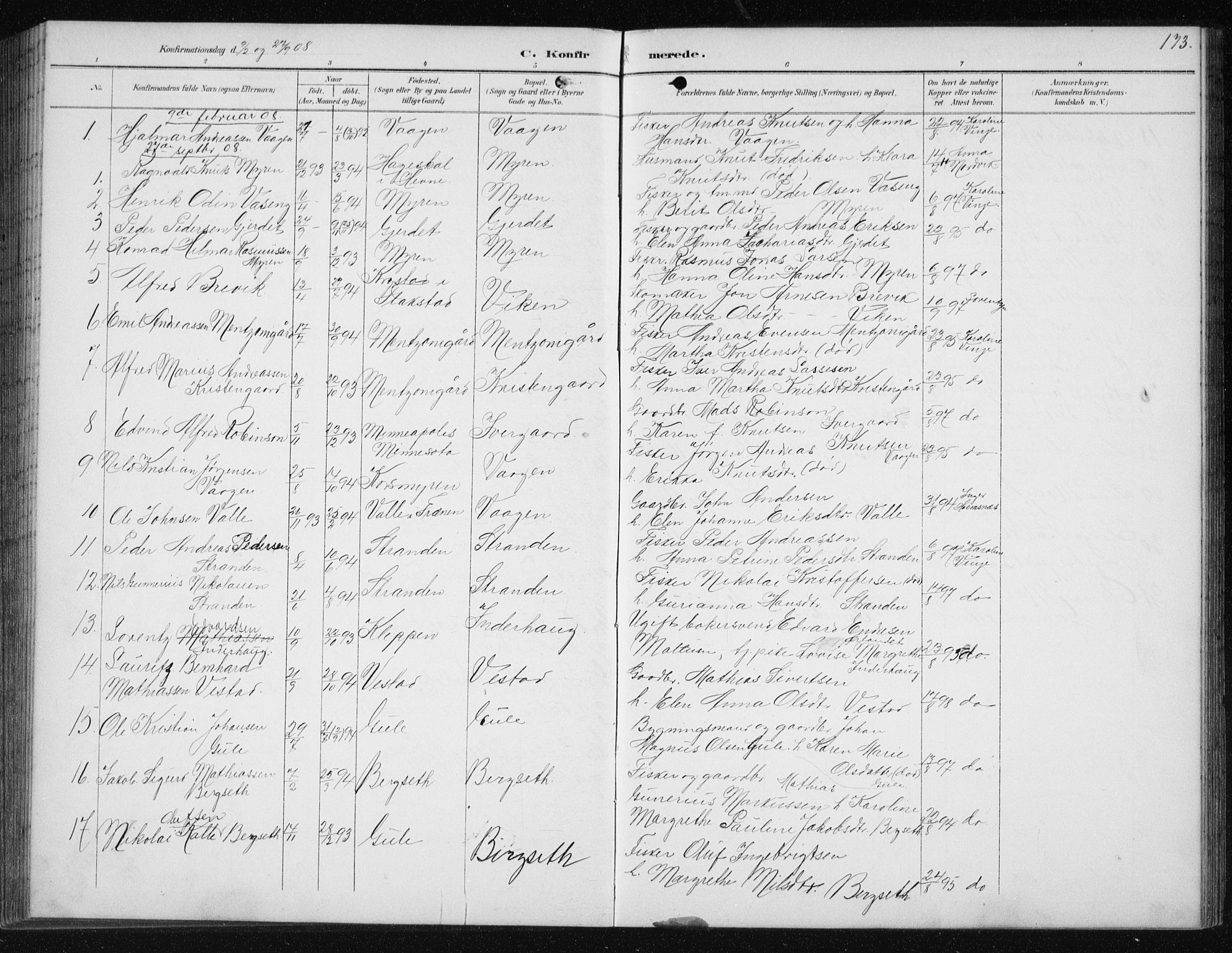 Ministerialprotokoller, klokkerbøker og fødselsregistre - Møre og Romsdal, AV/SAT-A-1454/566/L0773: Parish register (copy) no. 566C02, 1892-1909, p. 173