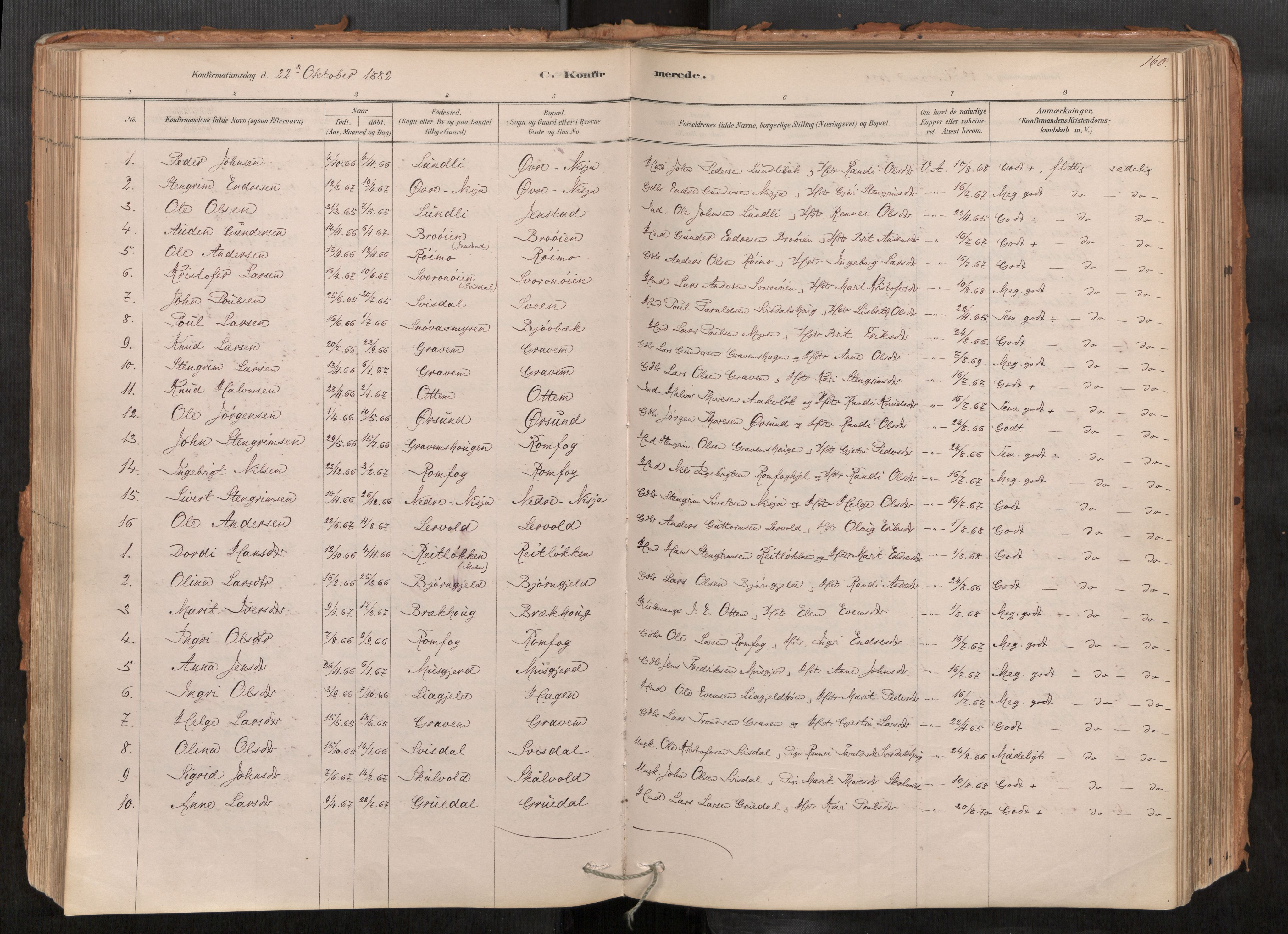 Sunndal sokneprestkontor, AV/SAT-A-1085/1/I/I1/I1a/L0001: Parish register (official) no. 1, 1877-1914, p. 160