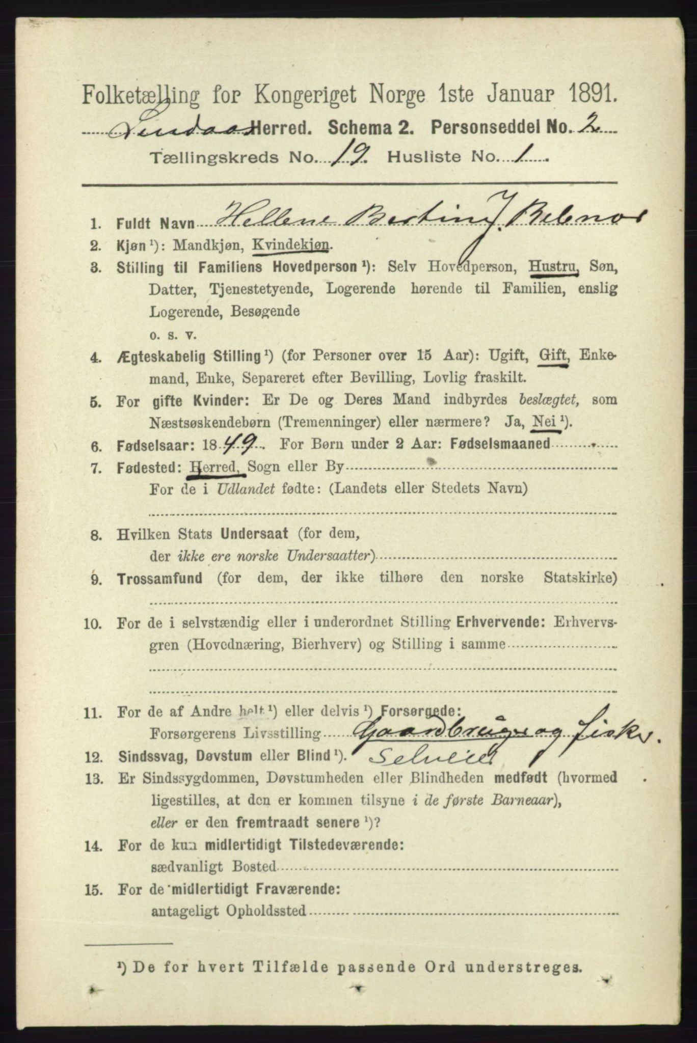 RA, 1891 census for 1263 Lindås, 1891, p. 6932