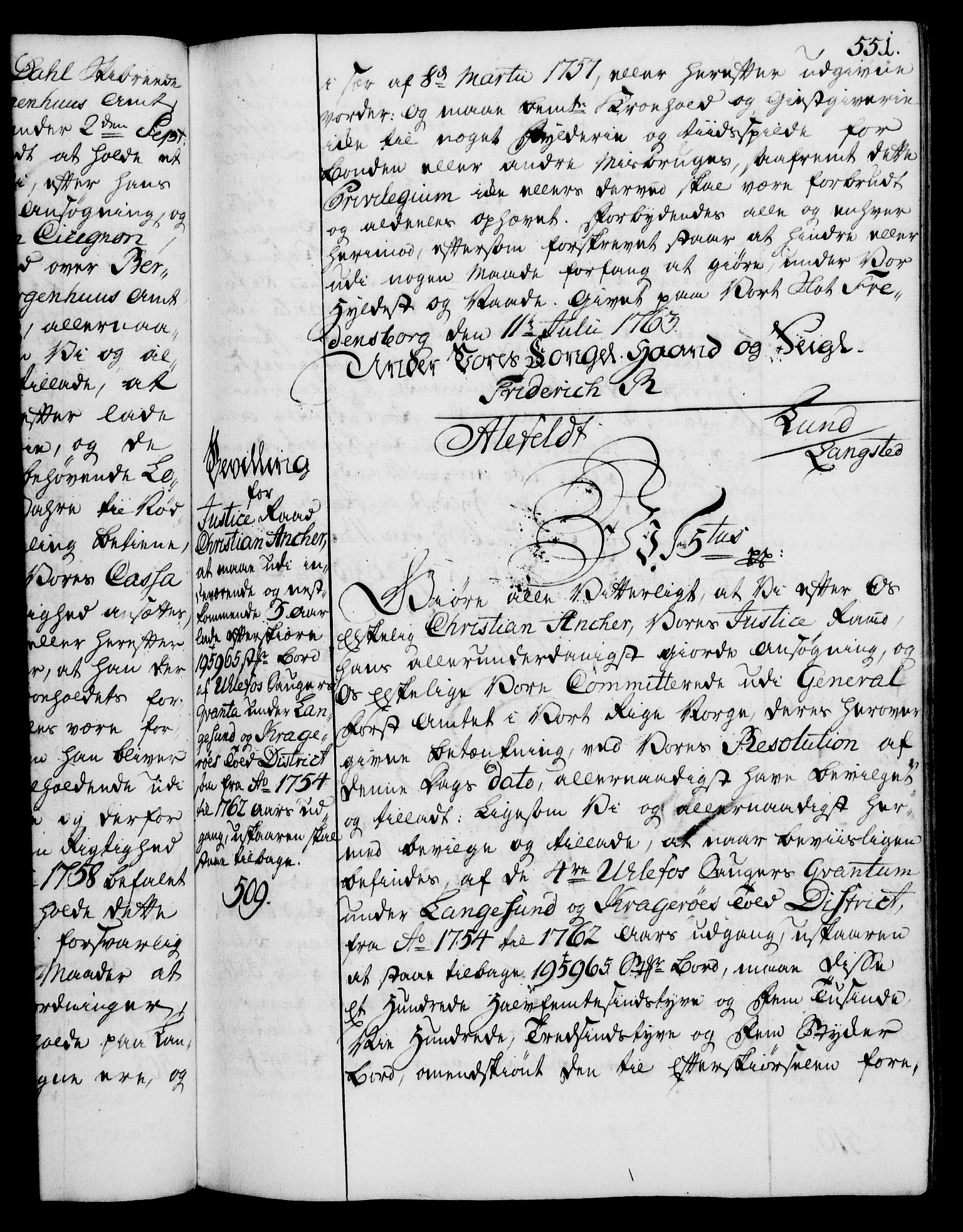 Rentekammeret, Kammerkanselliet, AV/RA-EA-3111/G/Gg/Gga/L0007: Norsk ekspedisjonsprotokoll med register (merket RK 53.7), 1759-1768, p. 551
