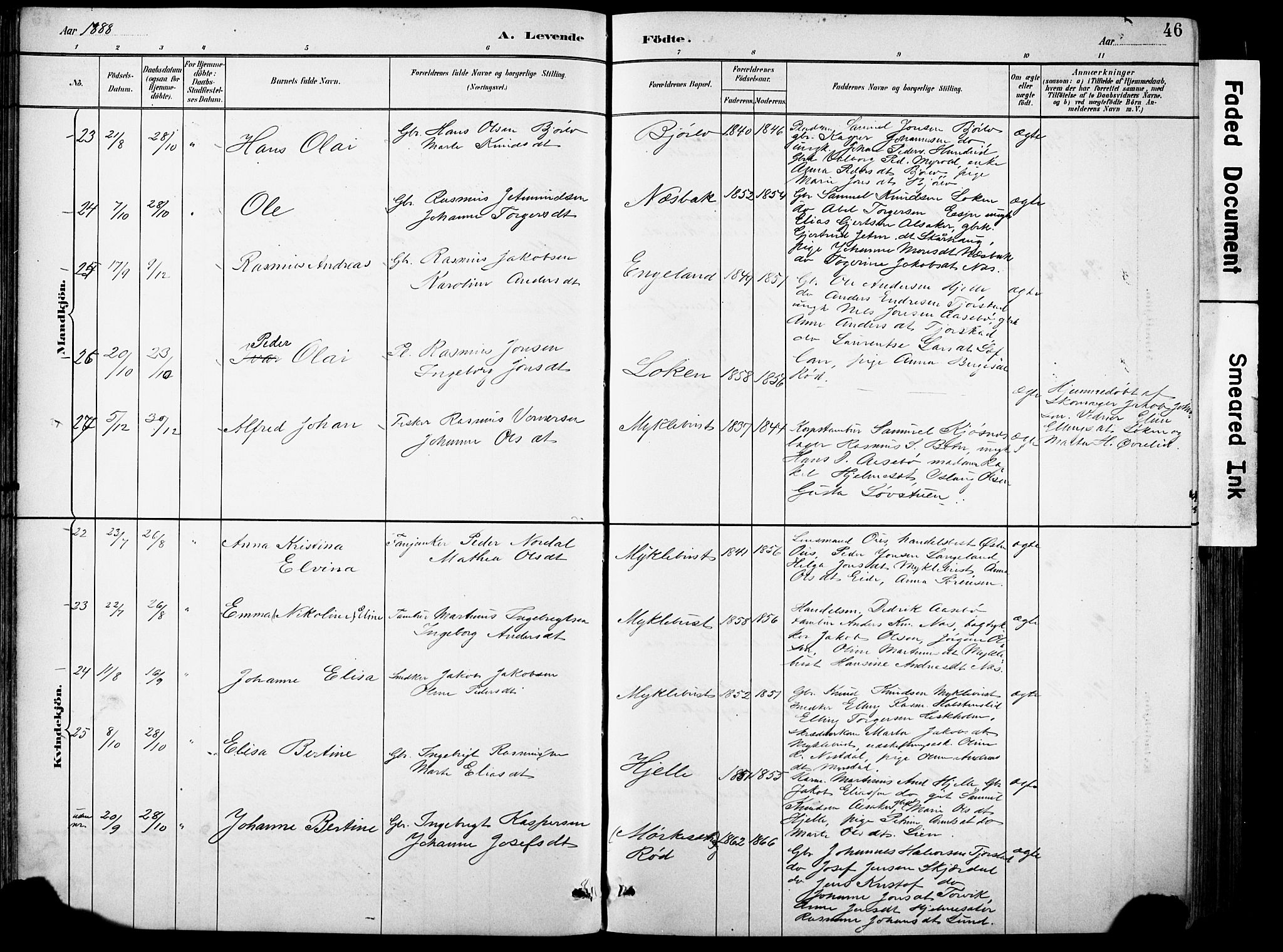 Eid sokneprestembete, AV/SAB-A-82301/H/Hab/Habb/L0002: Parish register (copy) no. B 2, 1882-1907, p. 46