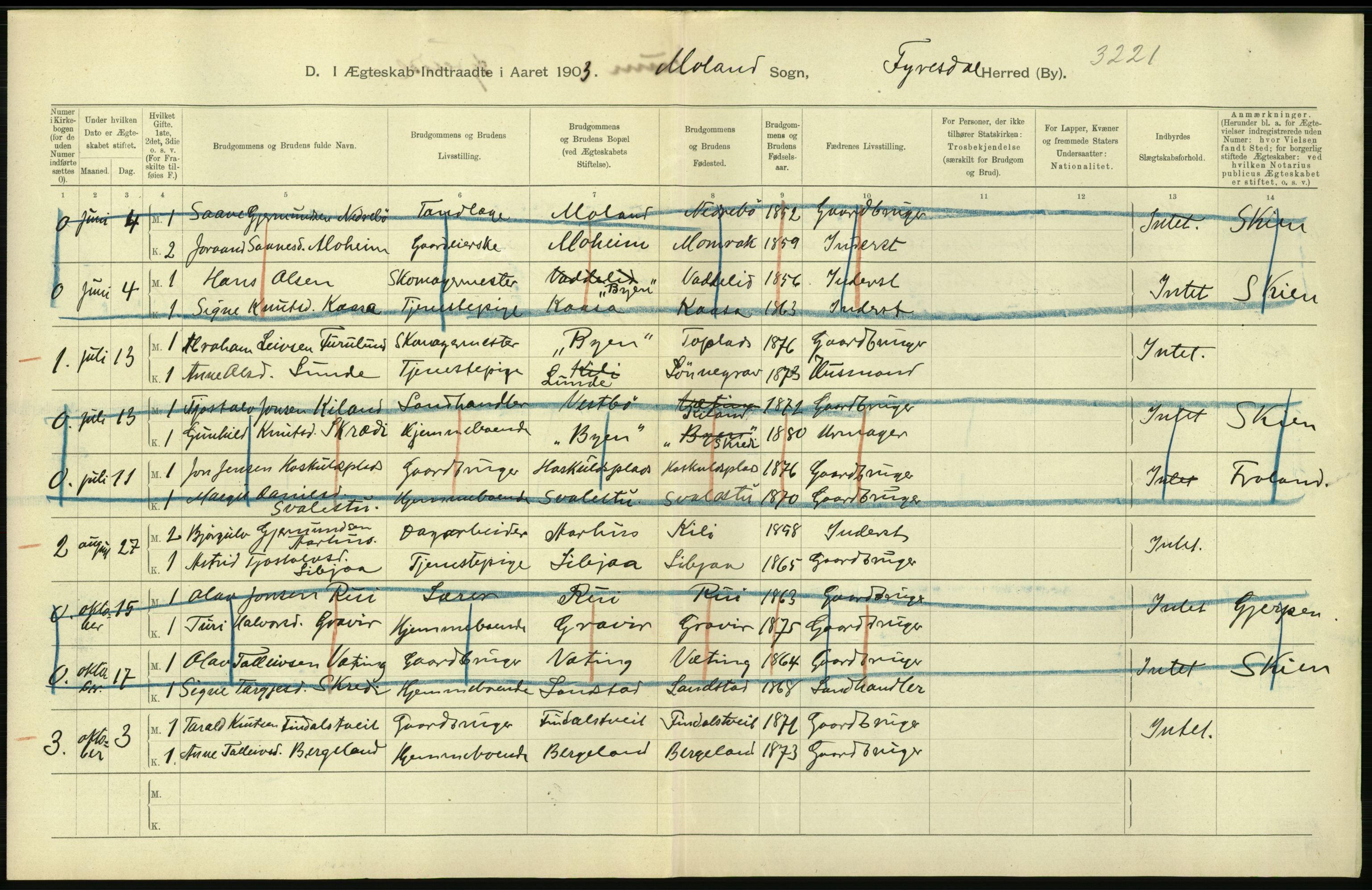 Statistisk sentralbyrå, Sosiodemografiske emner, Befolkning, AV/RA-S-2228/D/Df/Dfa/Dfaa/L0009: Bratsberg amt: Fødte, gifte, døde, 1903, p. 374