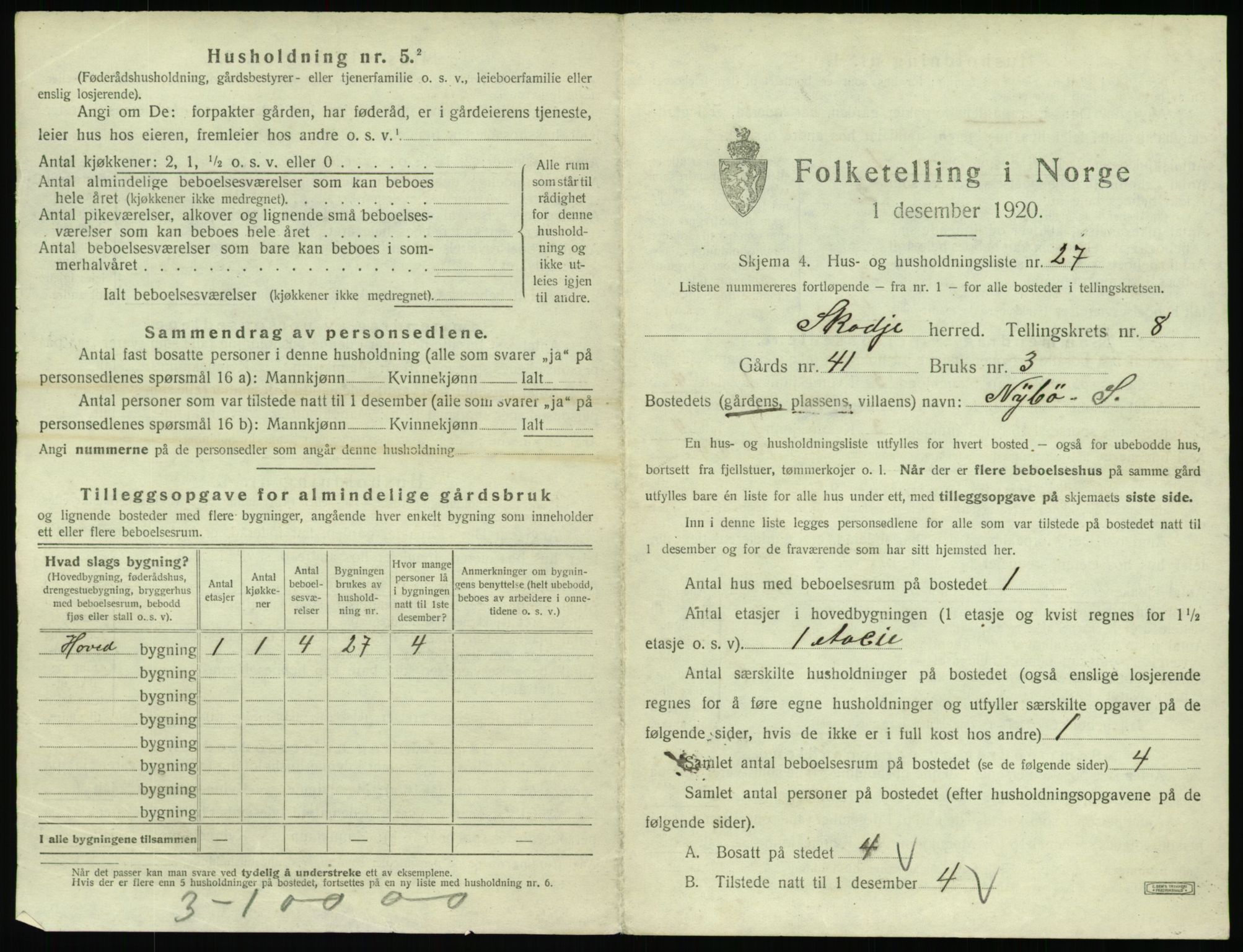 SAT, 1920 census for Skodje, 1920, p. 603