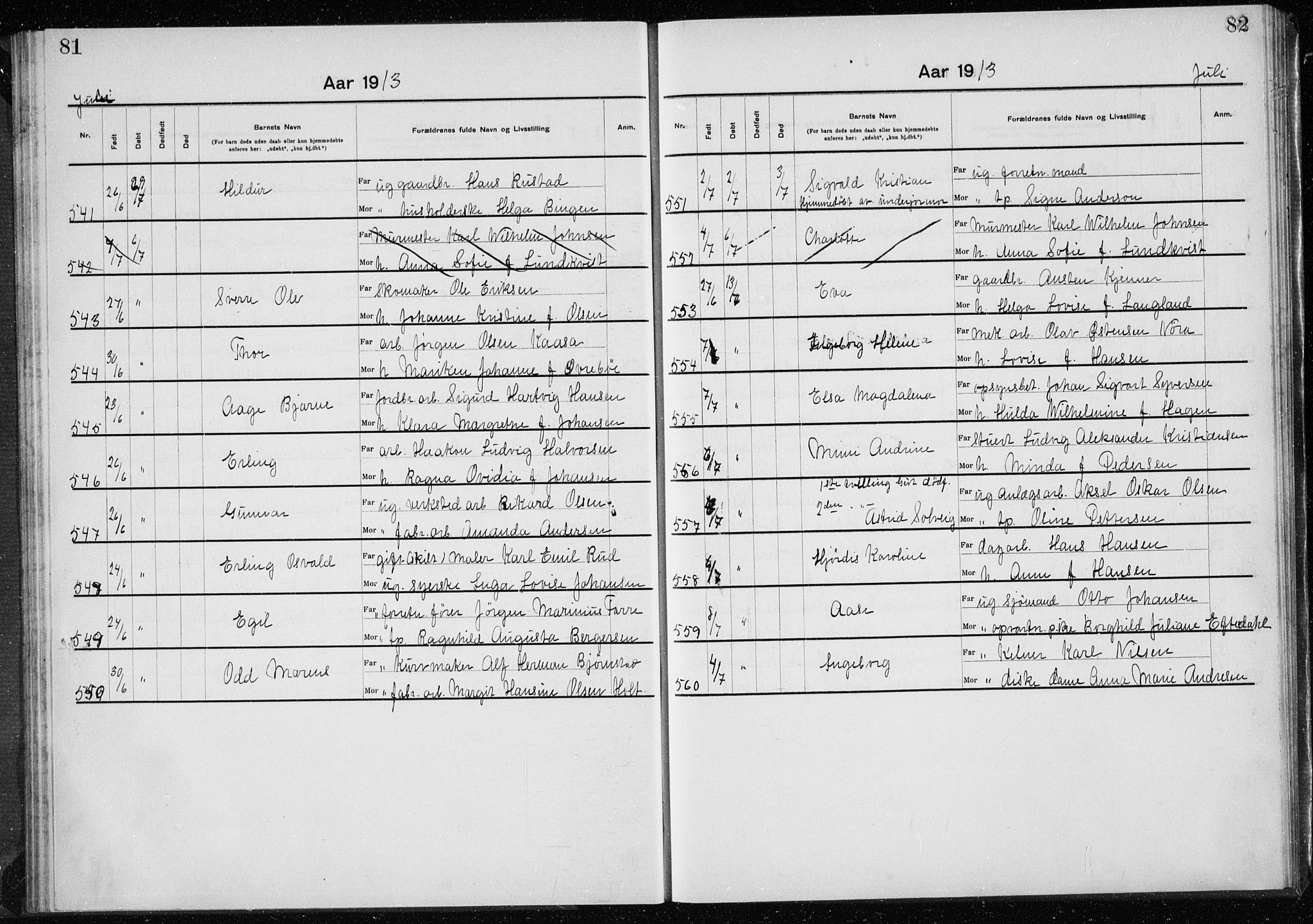 Rikshospitalet prestekontor Kirkebøker, SAO/A-10309b/K/L0007/0002: Baptism register no. 7.2, 1912-1914, p. 81-82