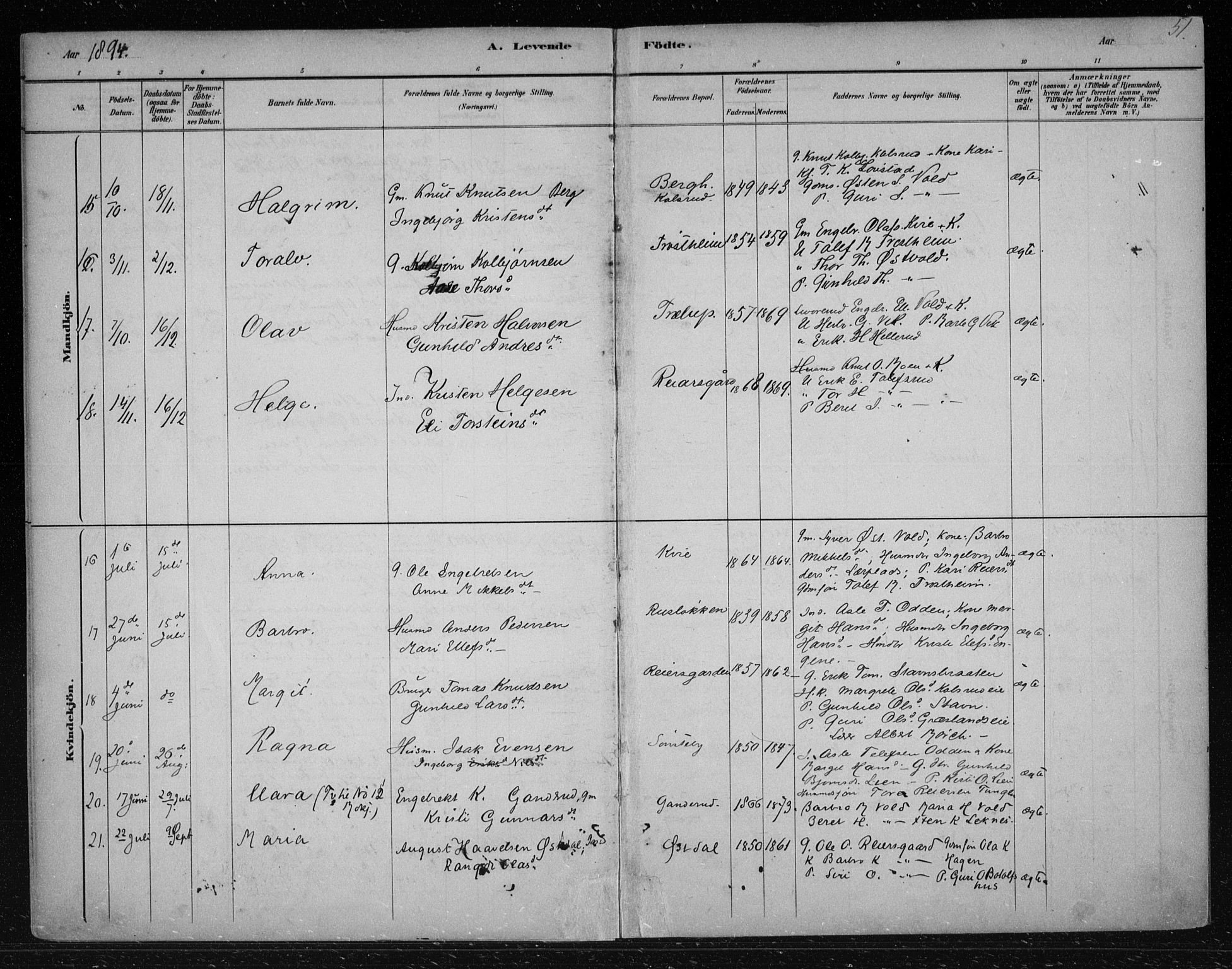 Nes kirkebøker, SAKO/A-236/F/Fa/L0012: Parish register (official) no. 12, 1881-1917, p. 51