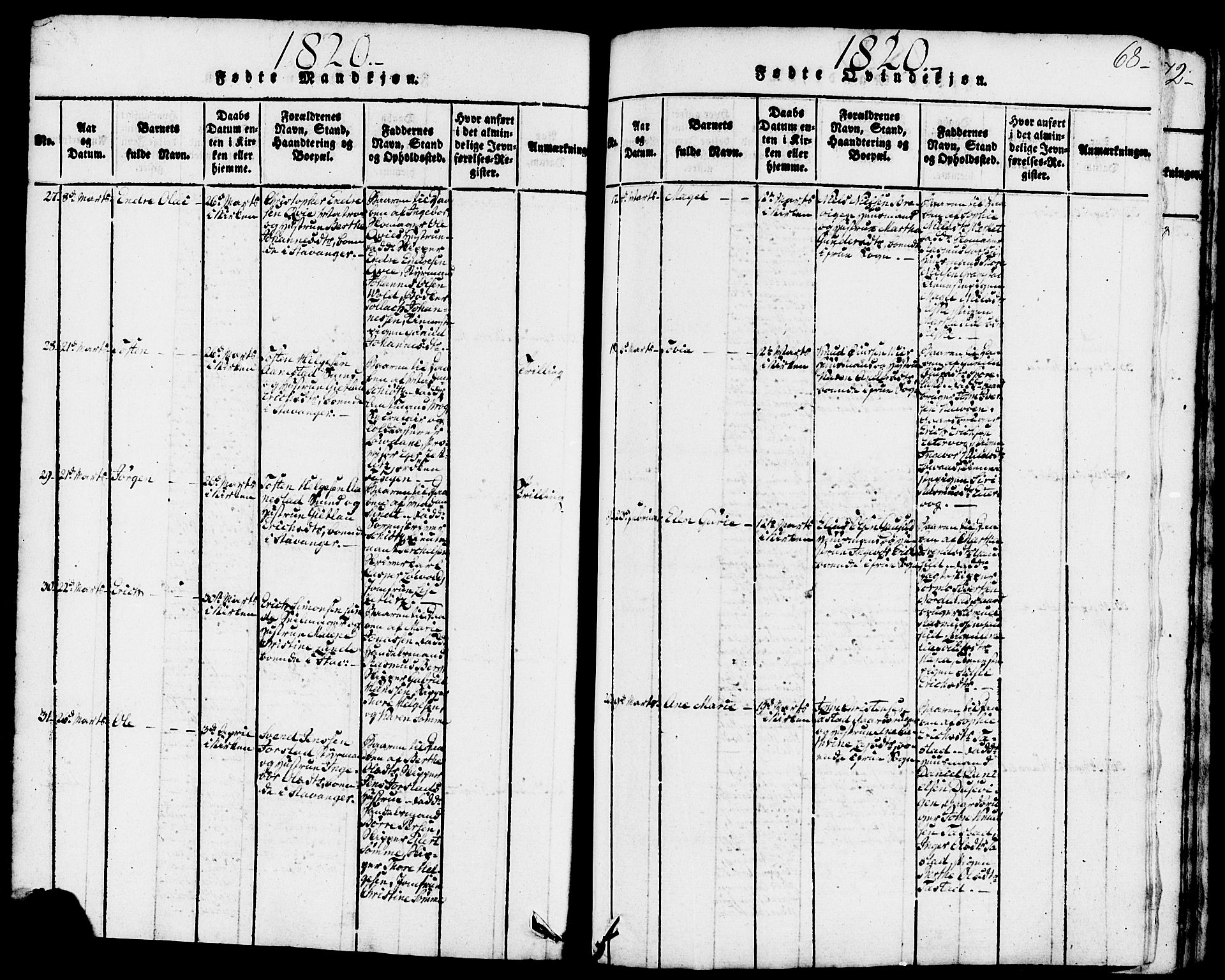 Domkirken sokneprestkontor, AV/SAST-A-101812/001/30/30BB/L0008: Parish register (copy) no. B 8, 1816-1821, p. 68