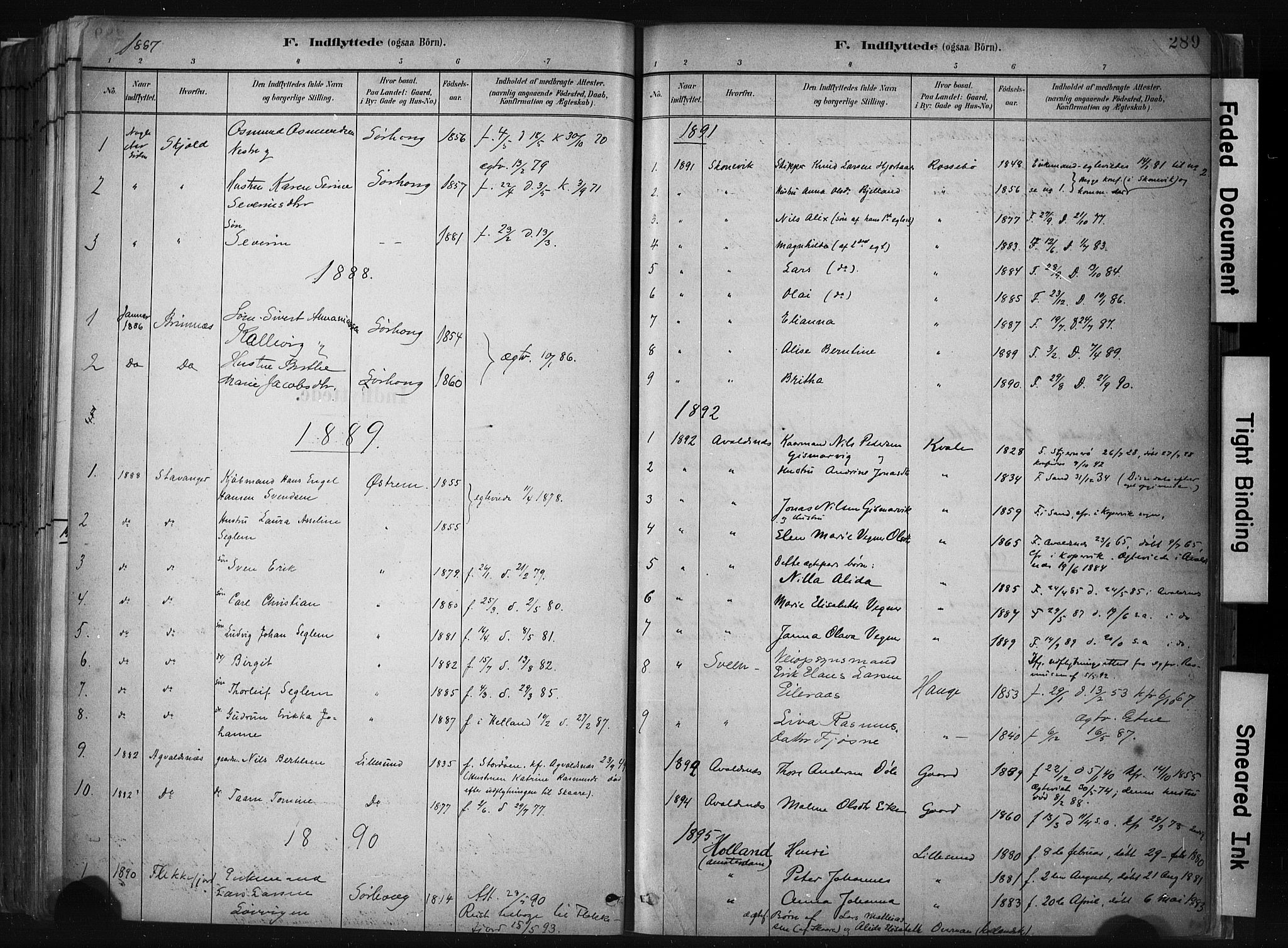 Haugesund sokneprestkontor, SAST/A -101863/H/Ha/Haa/L0004: Parish register (official) no. A 4, 1886-1908, p. 289