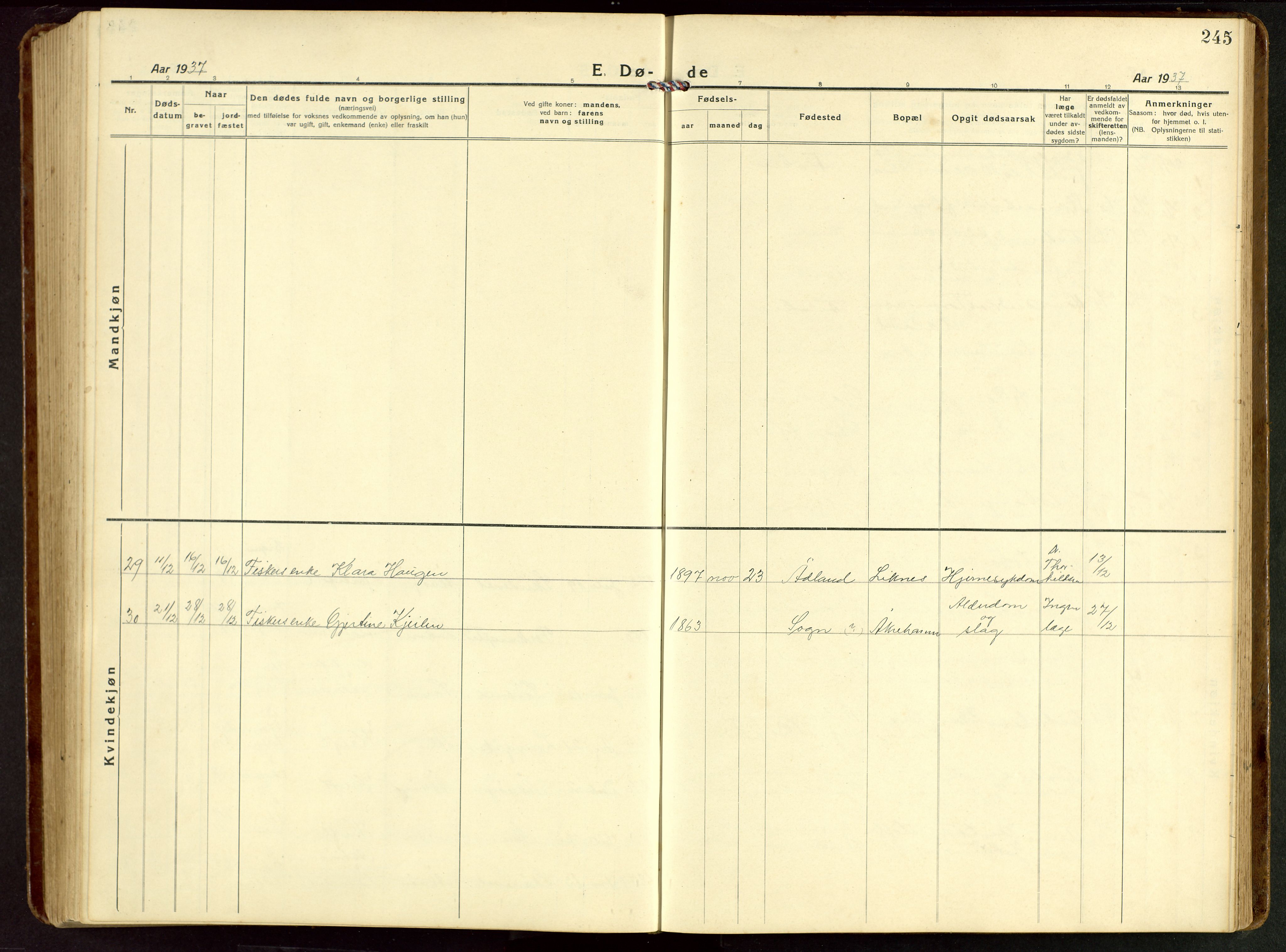 Kopervik sokneprestkontor, SAST/A-101850/H/Ha/Hab/L0014: Parish register (copy) no. B 14, 1922-1947, p. 245