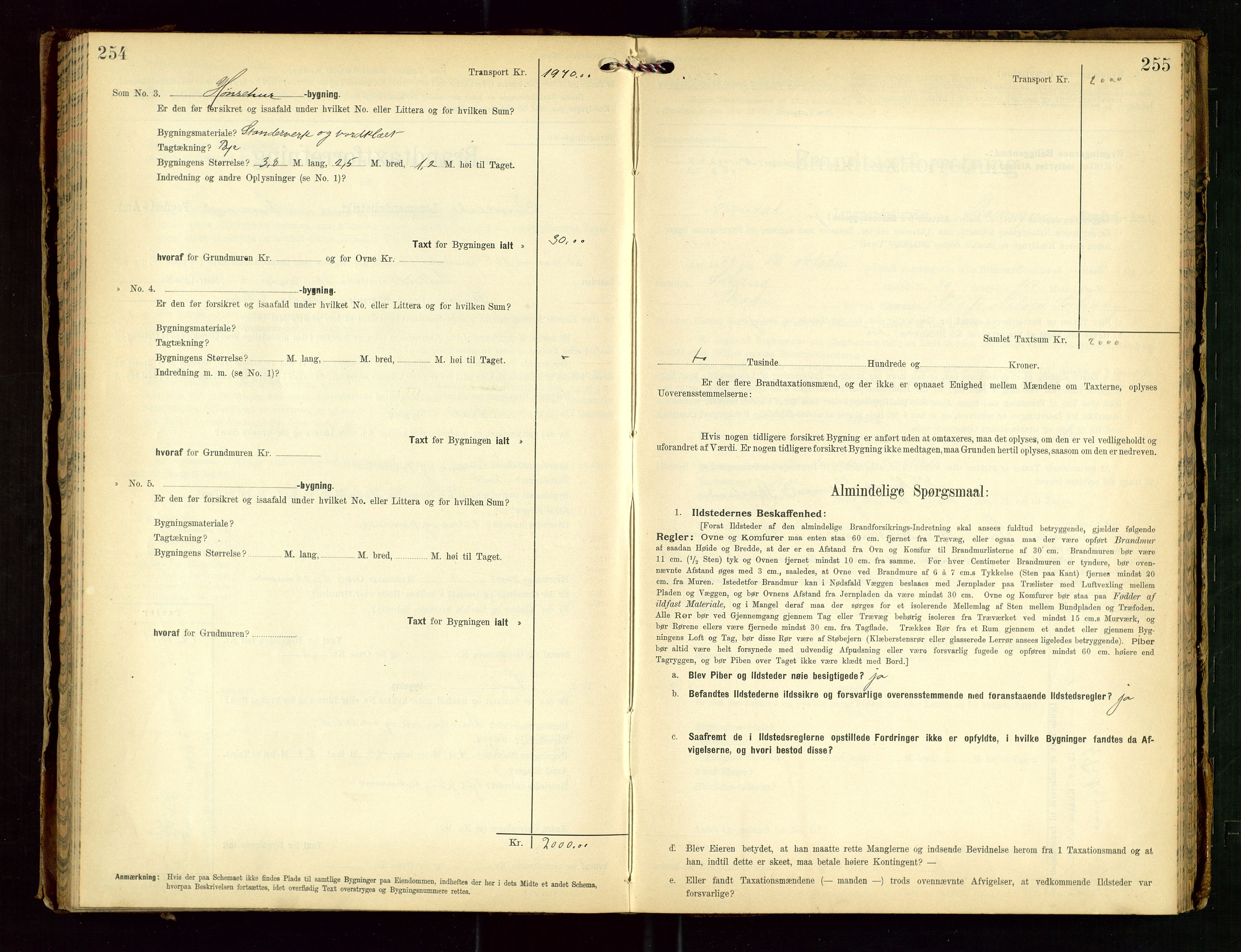 Torvestad lensmannskontor, SAST/A-100307/1/Gob/L0003: "Brandtaxationsprotokol for Torvestad Lensmannsdistrikt", 1905-1909, p. 254-255