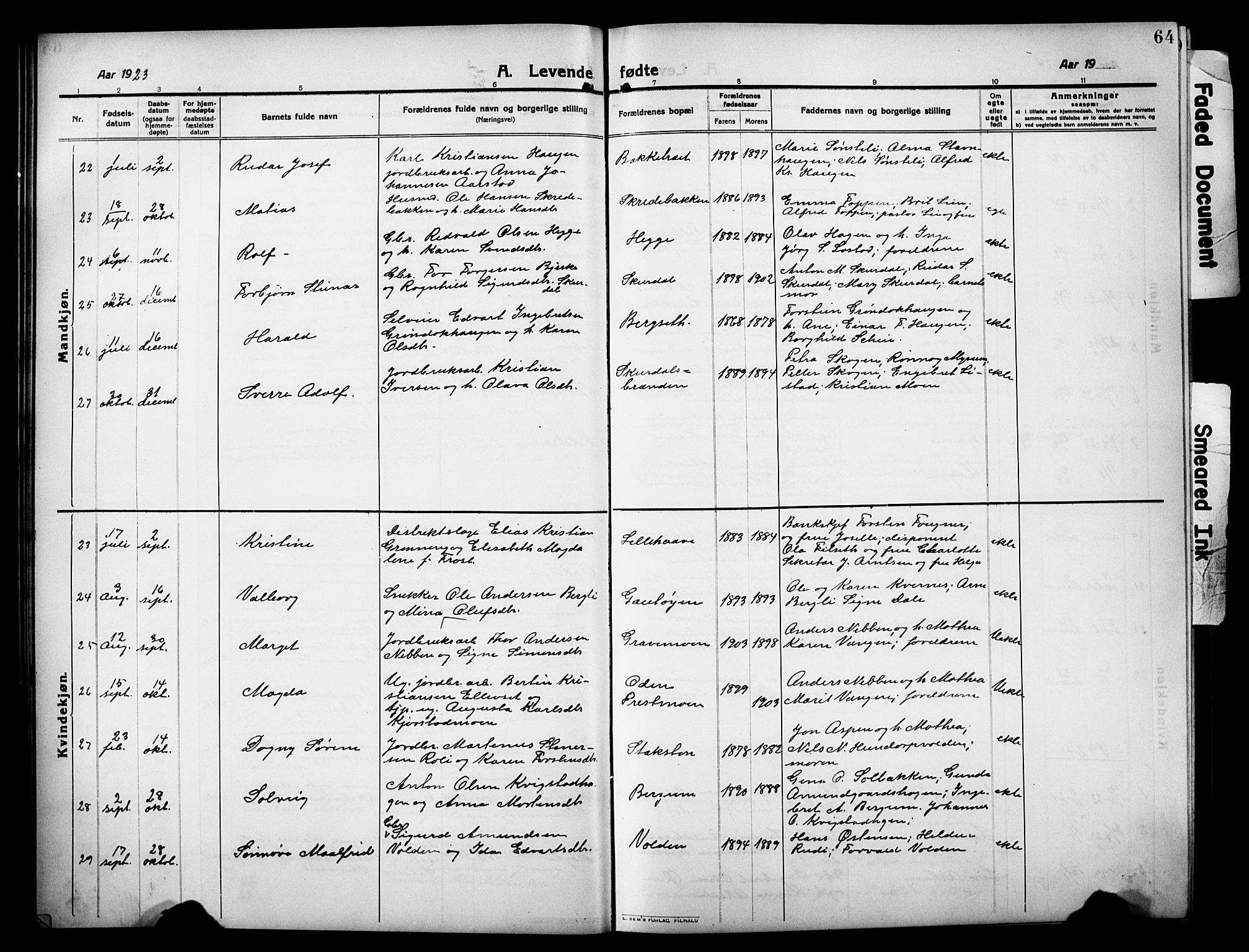 Sør-Fron prestekontor, AV/SAH-PREST-010/H/Ha/Hab/L0005: Parish register (copy) no. 5, 1912-1930, p. 64