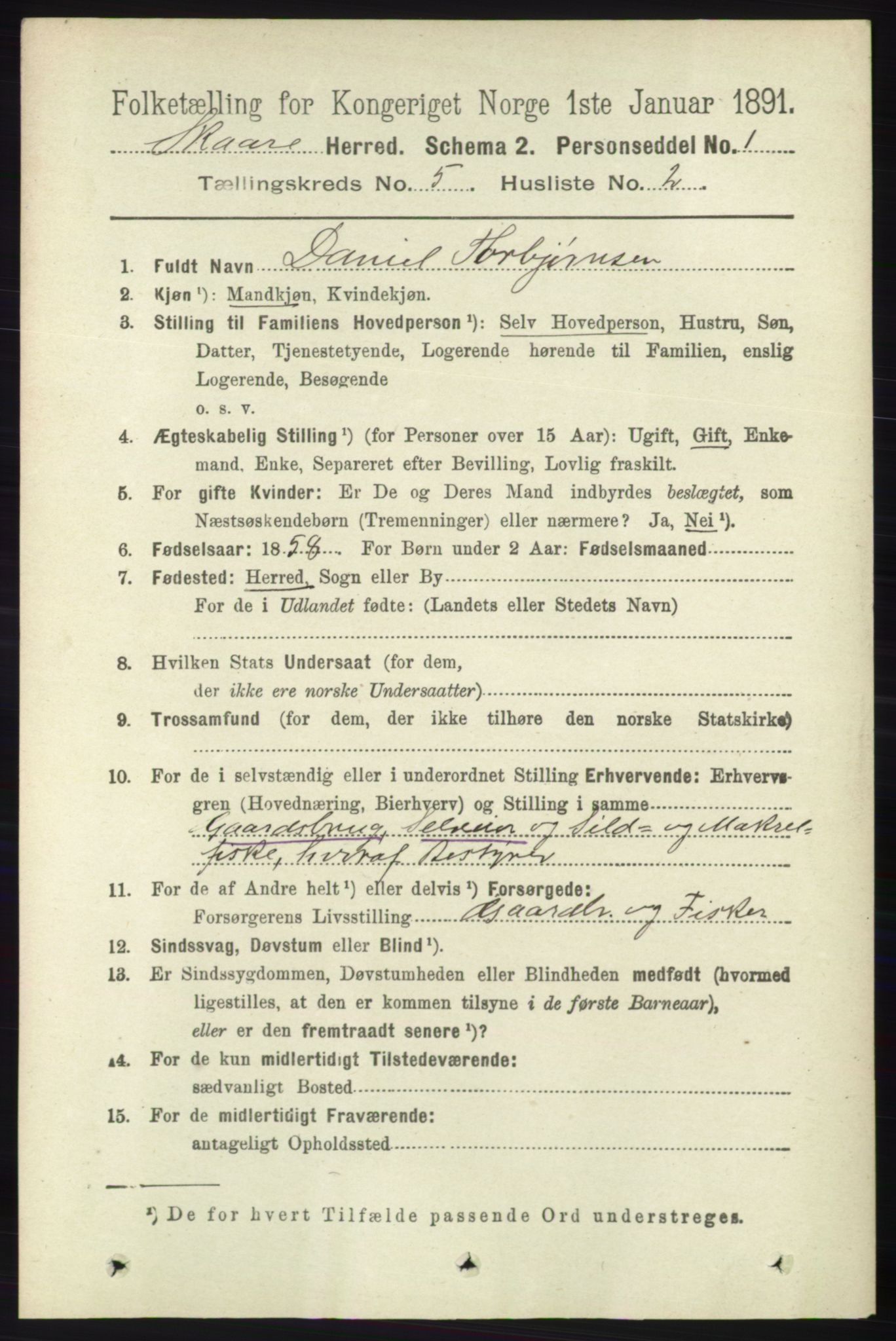 RA, 1891 census for 1153 Skåre, 1891, p. 2163