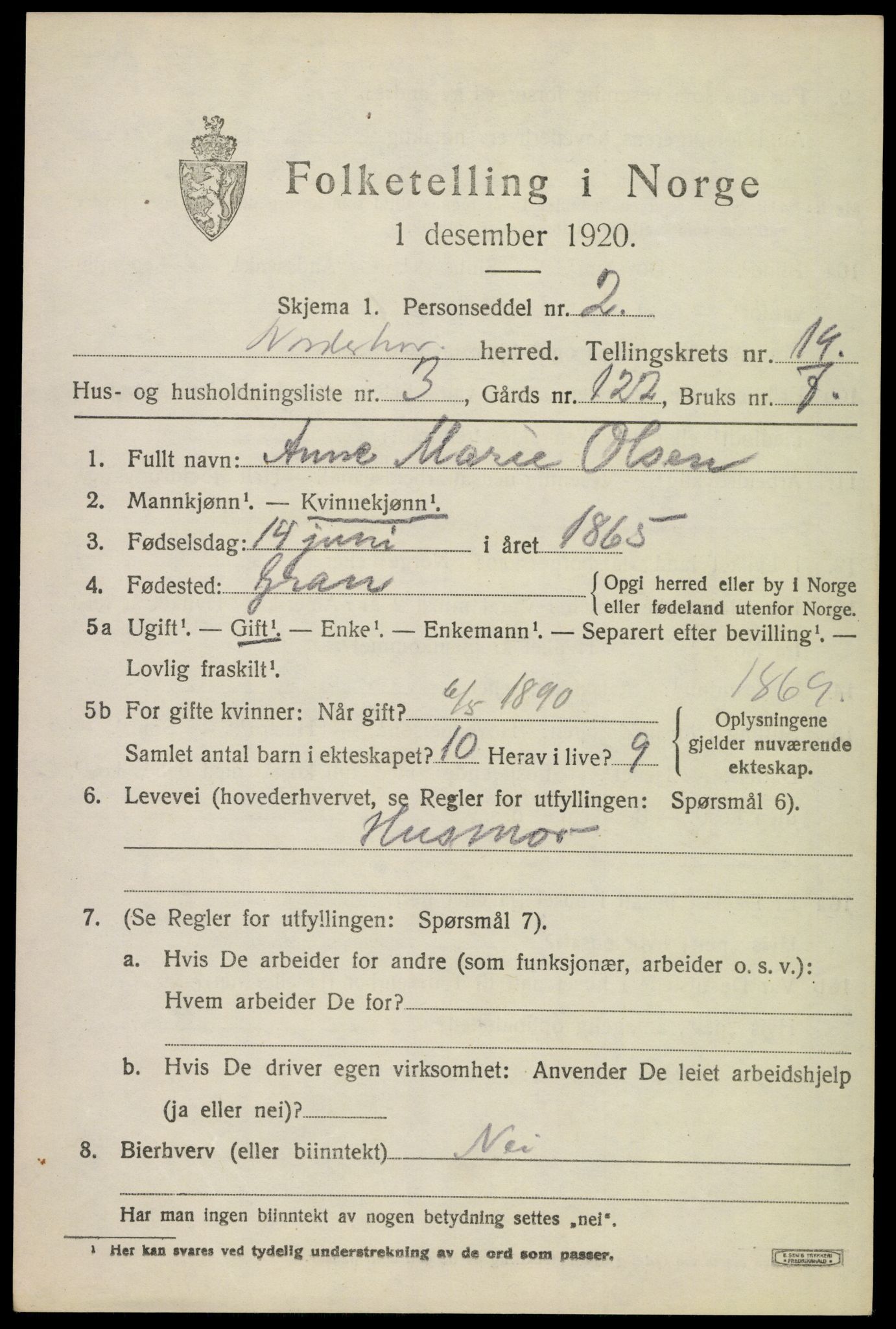 SAKO, 1920 census for Norderhov, 1920, p. 20328