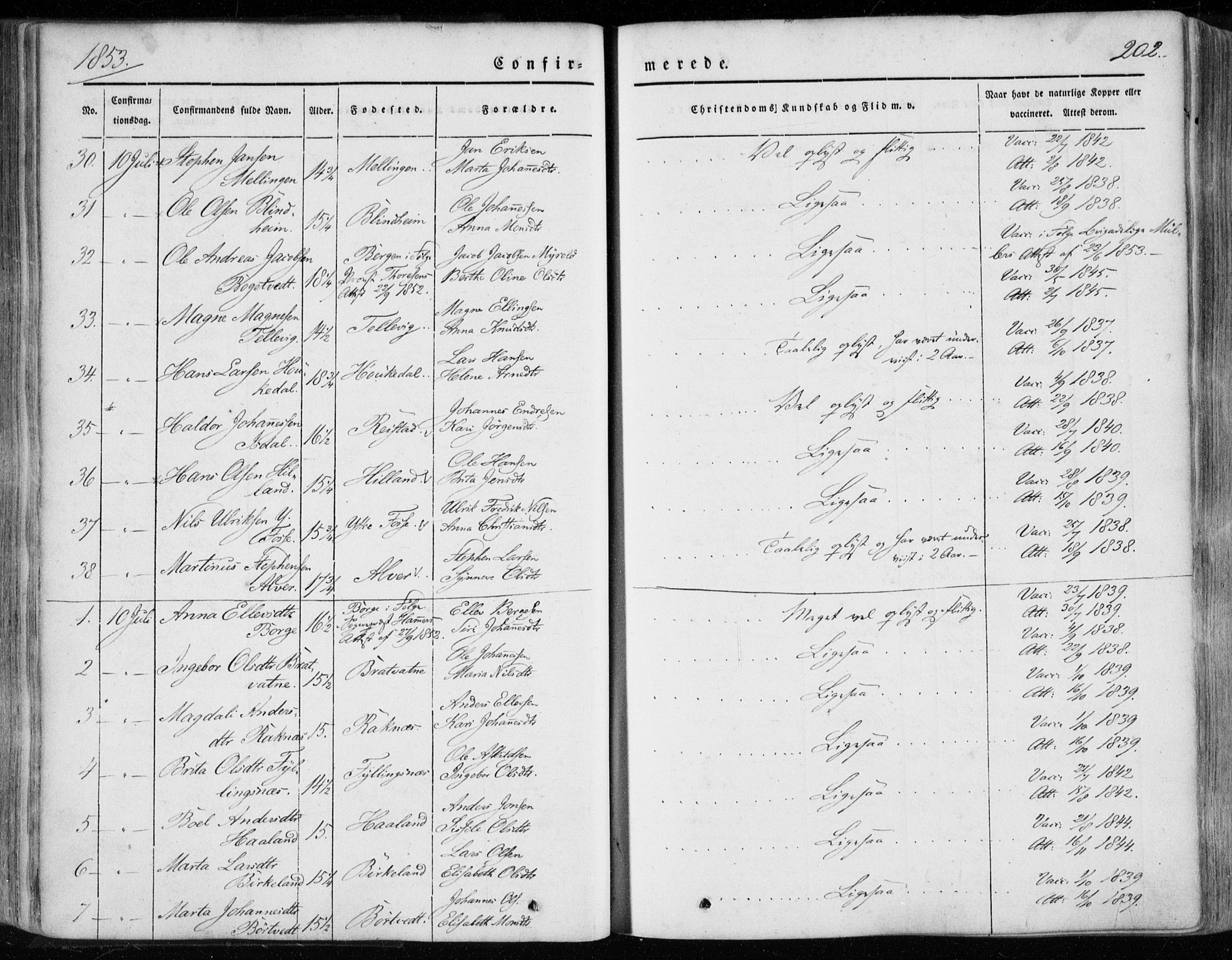 Hamre sokneprestembete, AV/SAB-A-75501/H/Ha/Haa/Haaa/L0013: Parish register (official) no. A 13, 1846-1857, p. 202