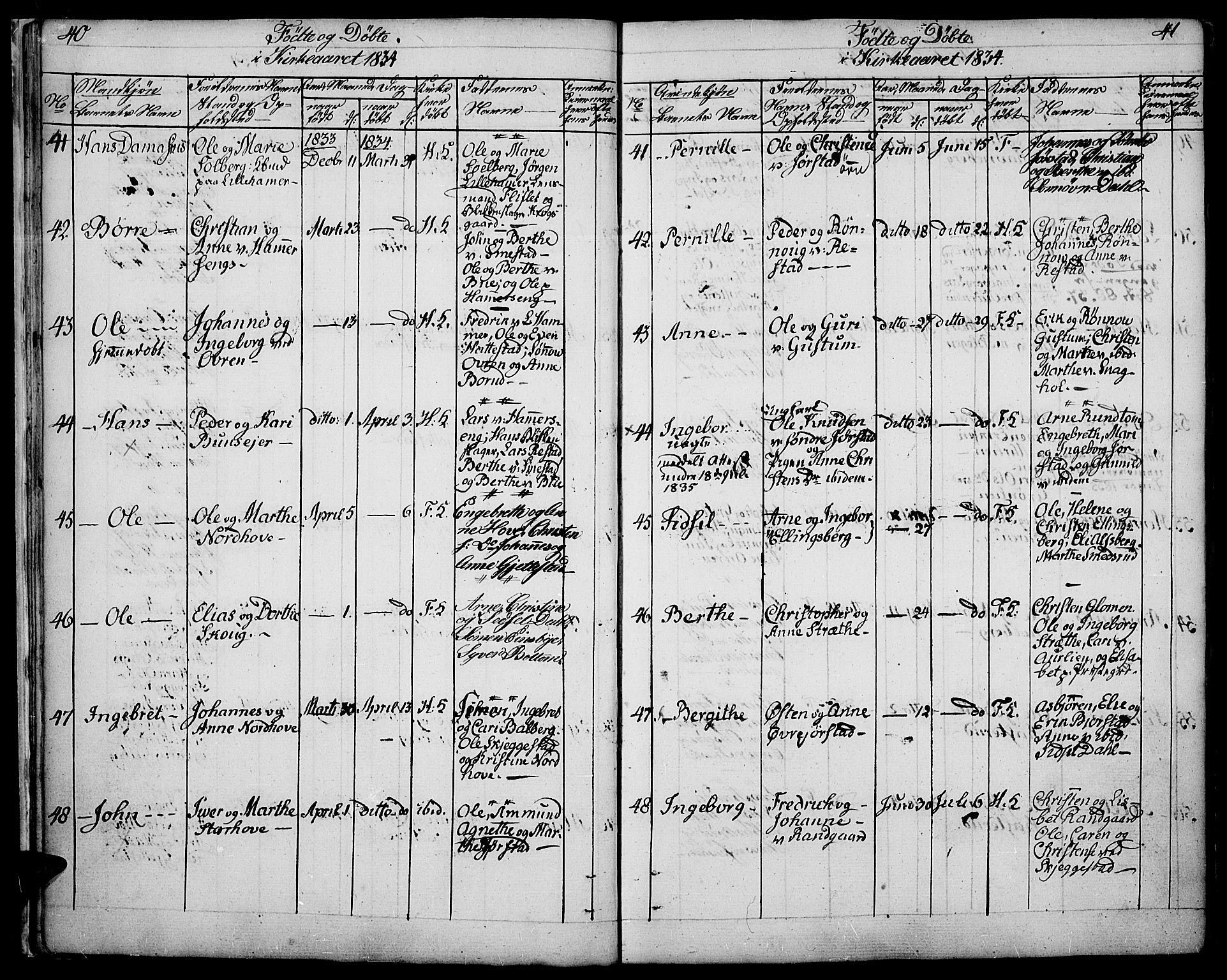 Fåberg prestekontor, AV/SAH-PREST-086/H/Ha/Haa/L0004: Parish register (official) no. 4, 1833-1837, p. 40-41