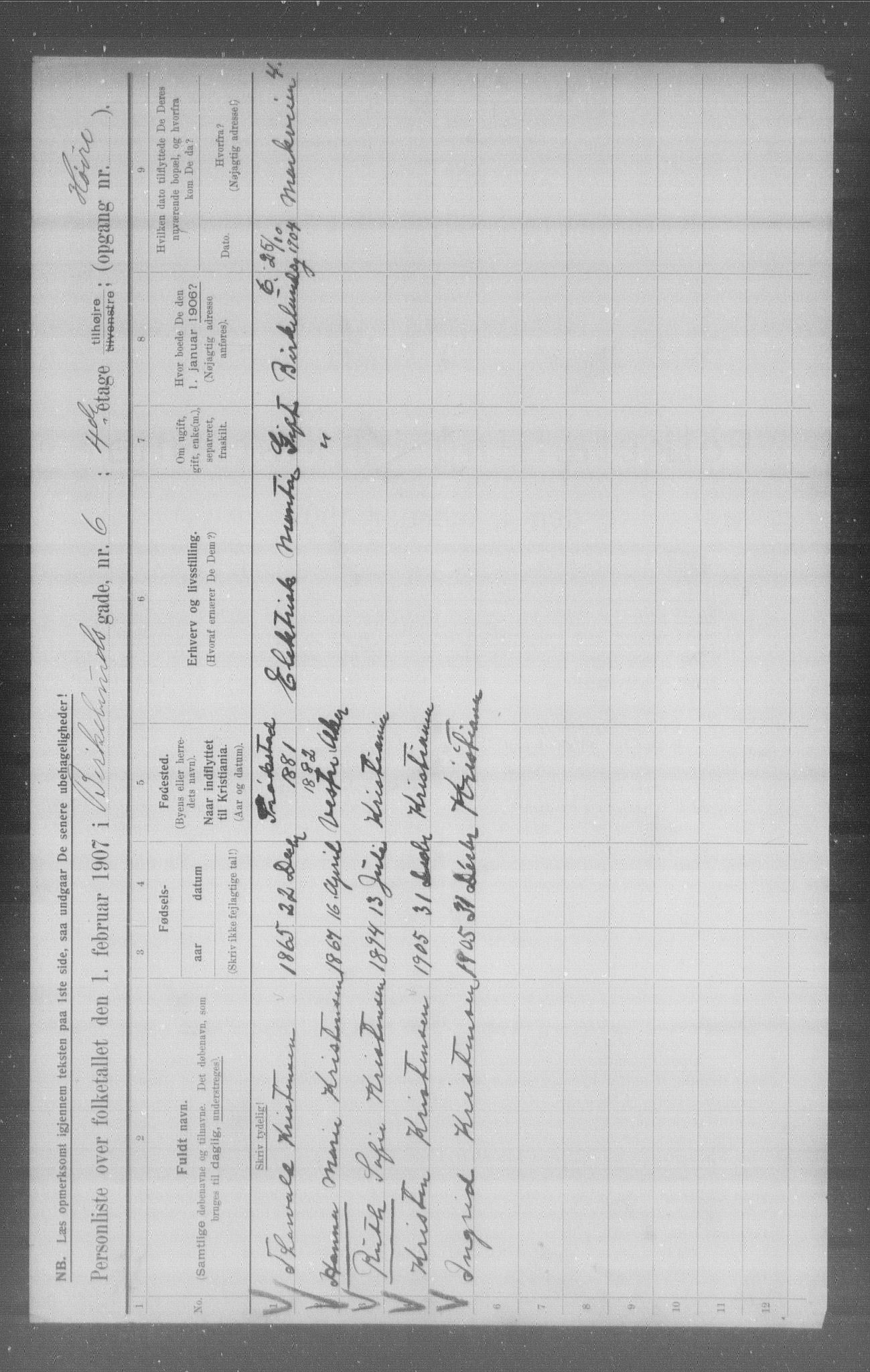 OBA, Municipal Census 1907 for Kristiania, 1907, p. 2903