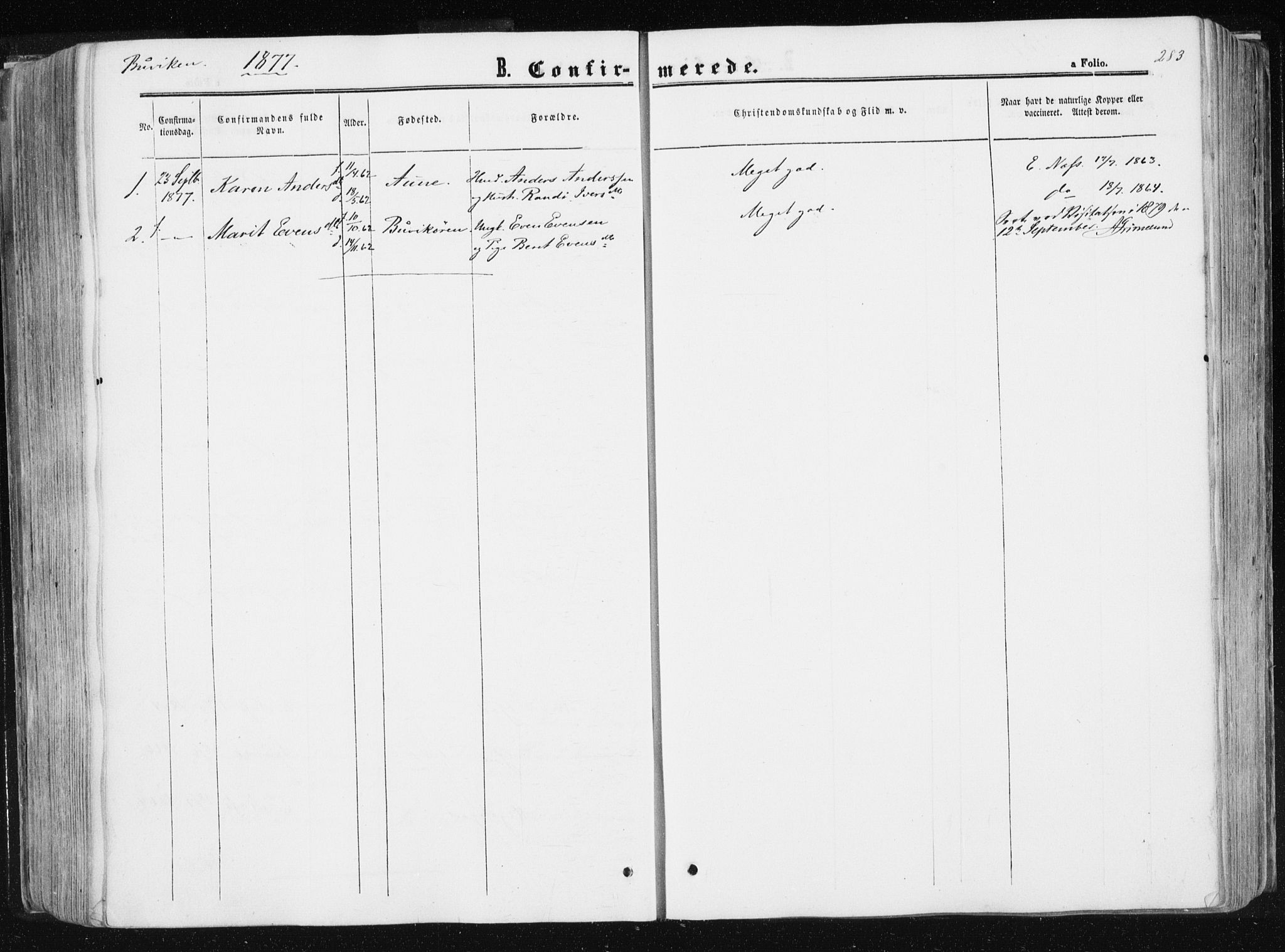 Ministerialprotokoller, klokkerbøker og fødselsregistre - Sør-Trøndelag, SAT/A-1456/612/L0377: Parish register (official) no. 612A09, 1859-1877, p. 283