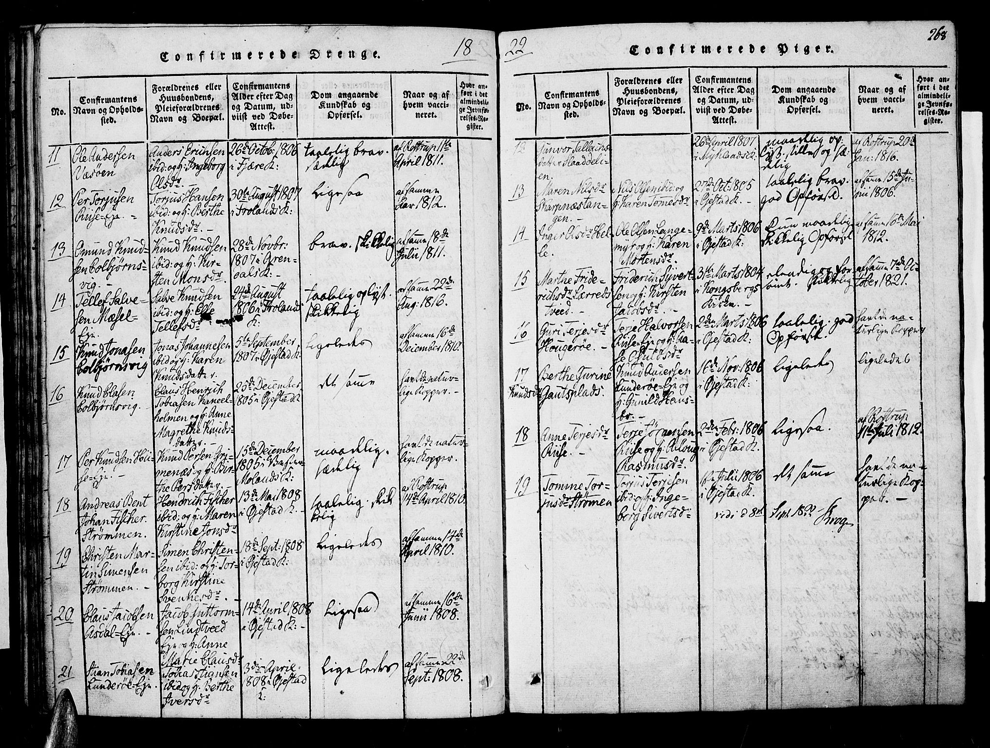 Øyestad sokneprestkontor, AV/SAK-1111-0049/F/Fa/L0012: Parish register (official) no. A 12, 1816-1827, p. 268