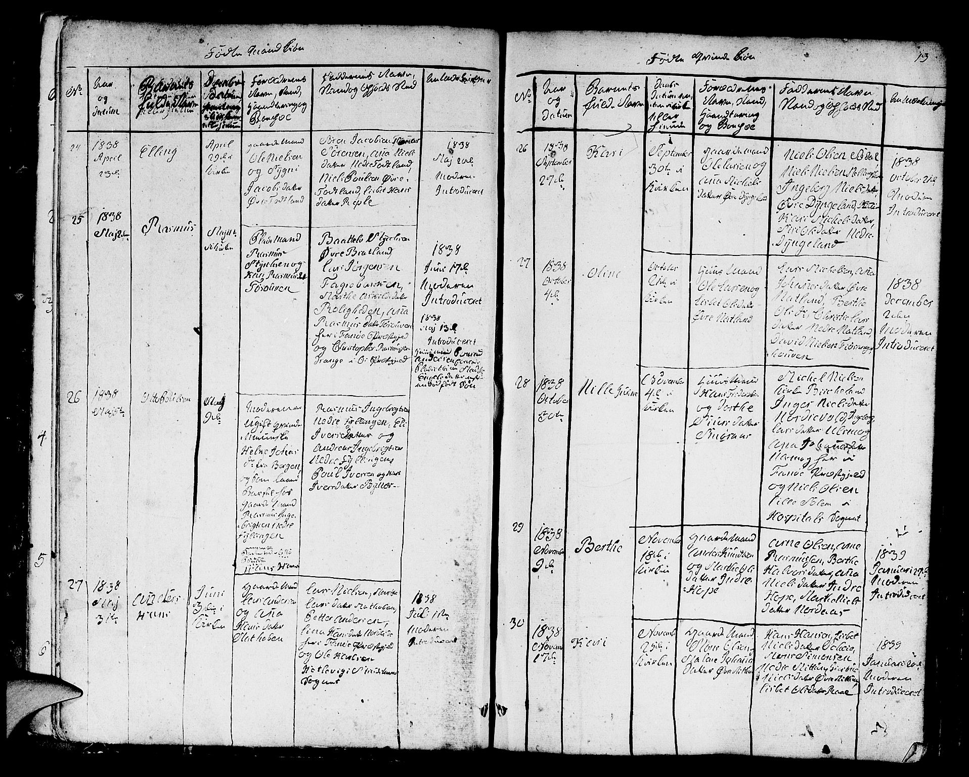 Fana Sokneprestembete, AV/SAB-A-75101/H/Hab/Habb/L0001: Parish register (copy) no. B 1, 1837-1855, p. 13