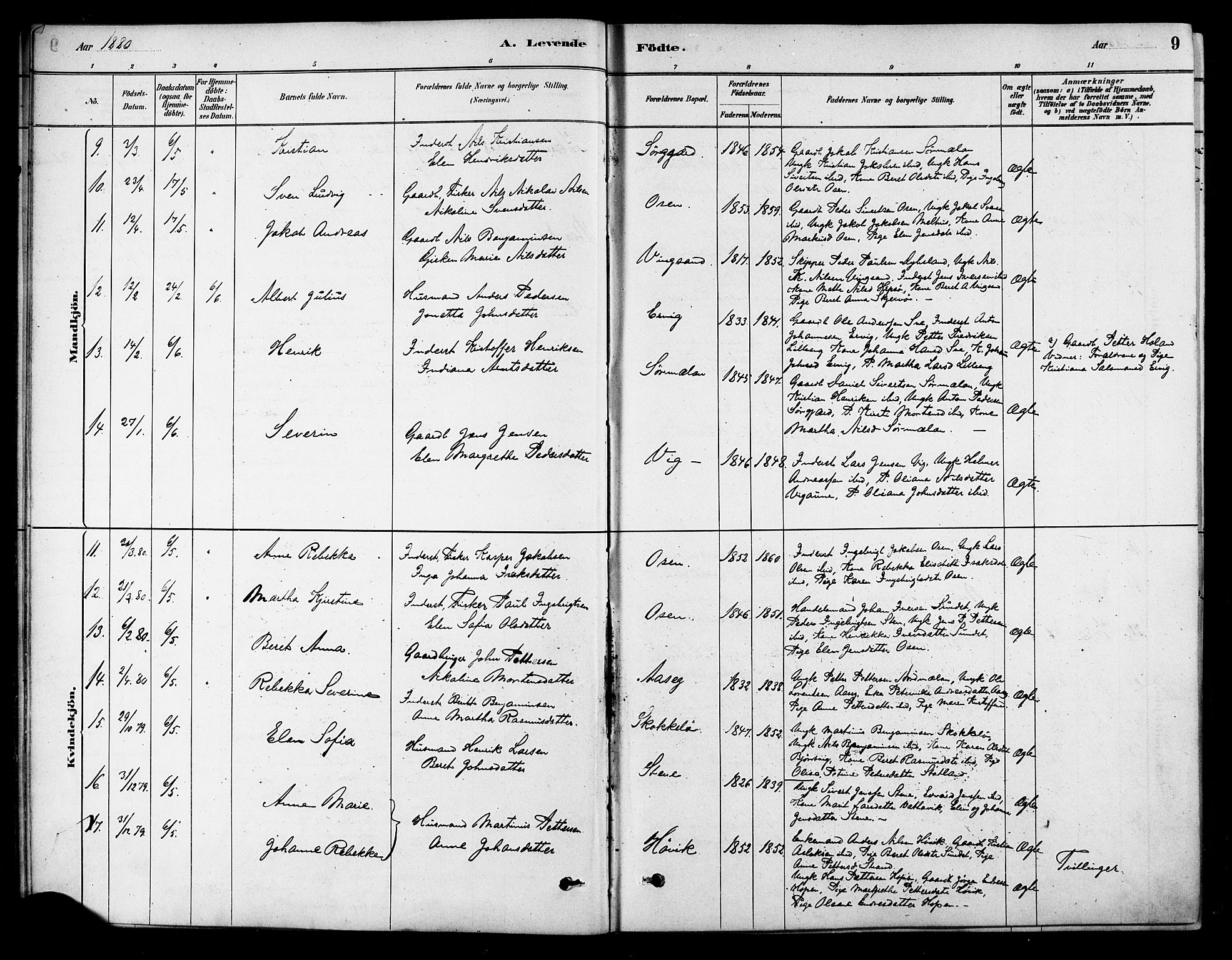 Ministerialprotokoller, klokkerbøker og fødselsregistre - Sør-Trøndelag, SAT/A-1456/658/L0722: Parish register (official) no. 658A01, 1879-1896, p. 9
